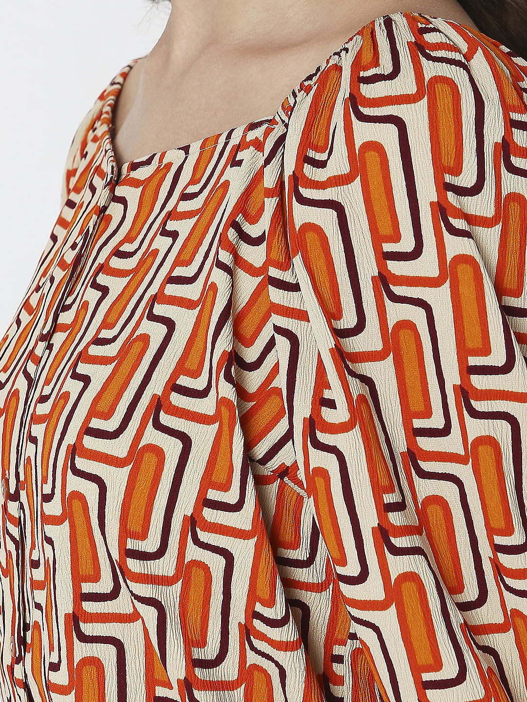 Orange Printed Buttoned Top