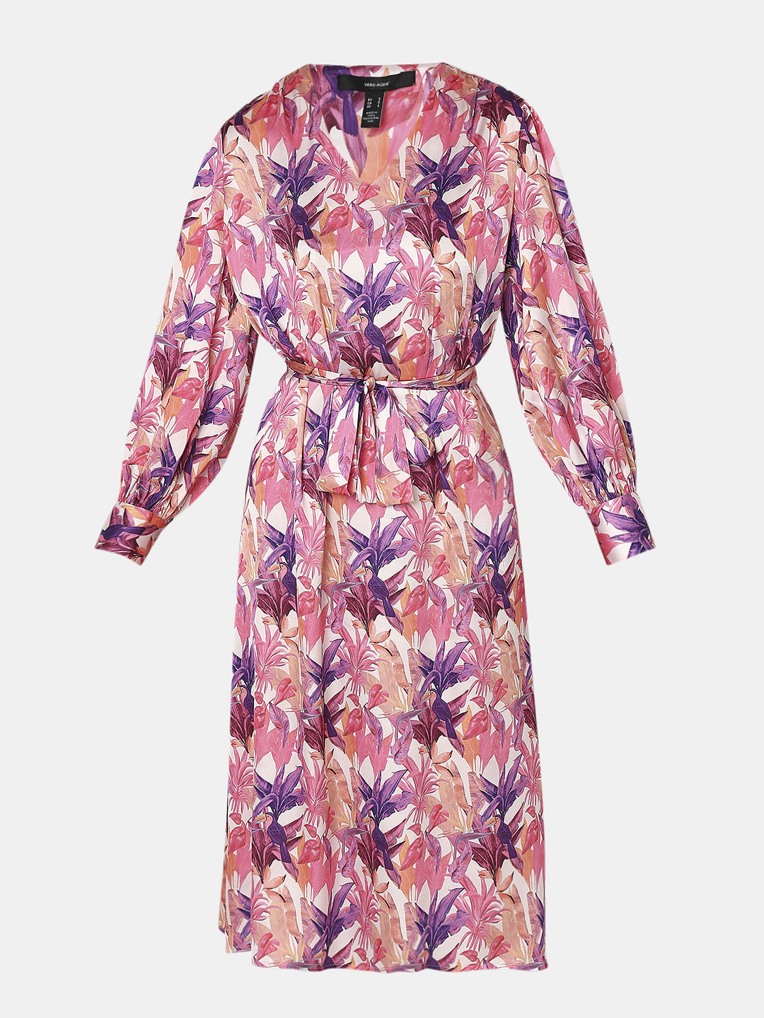 Pink Tropical Print Midi Dress