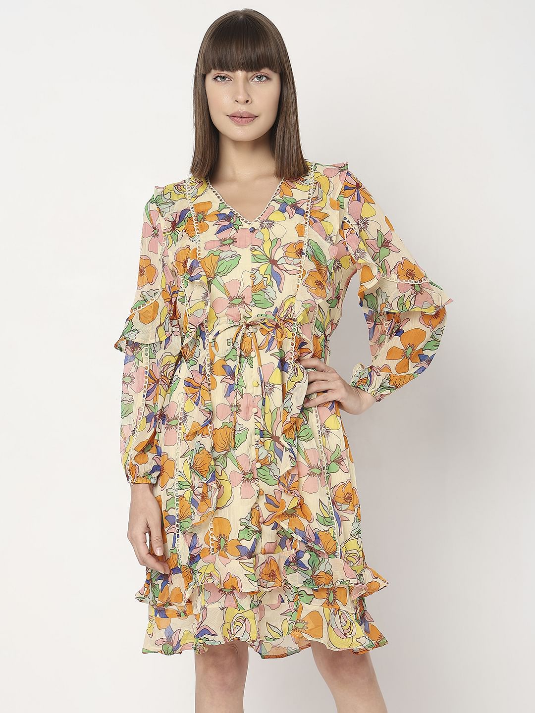 Yellow Floral Ruffle Dress