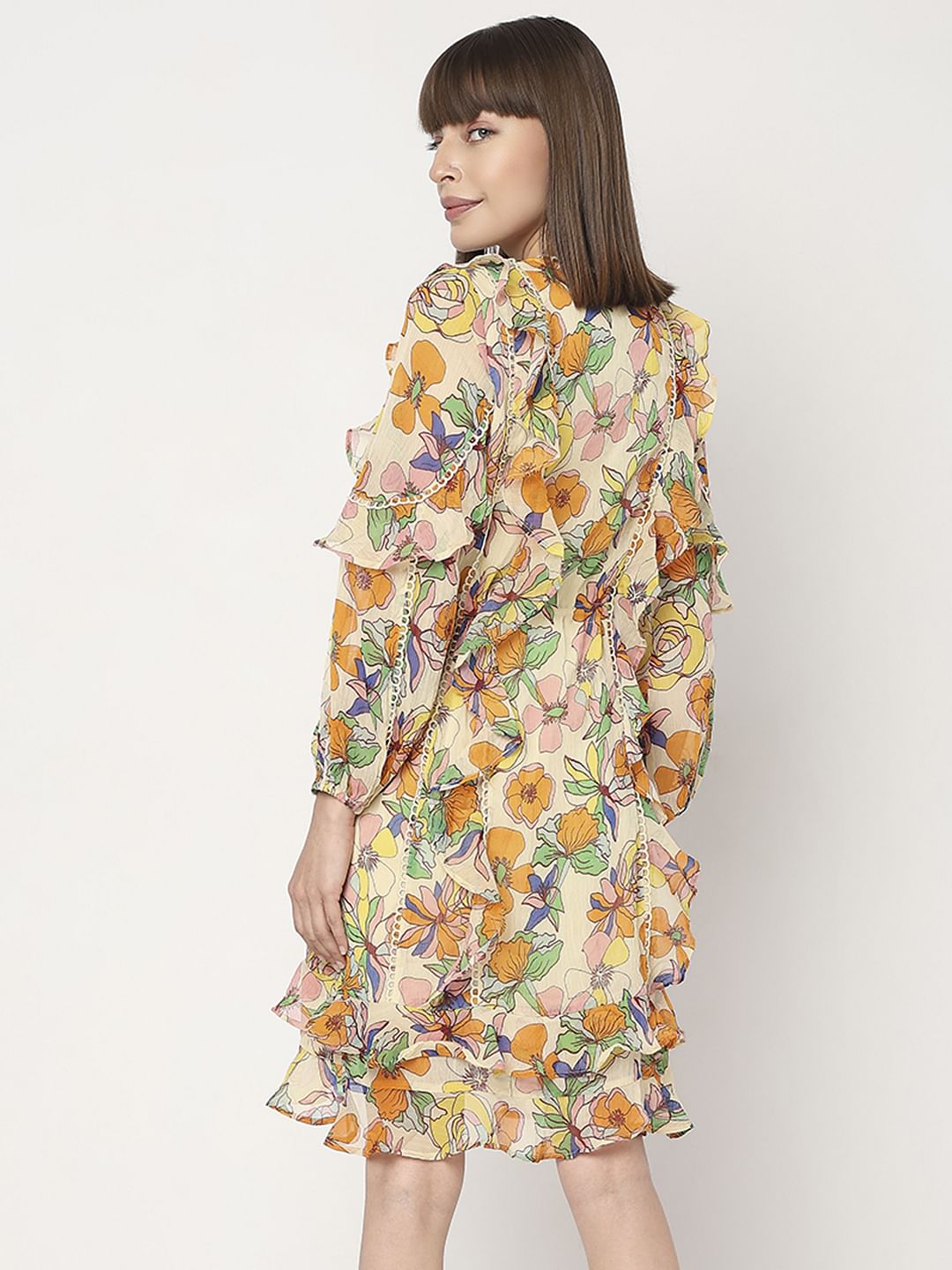 Yellow Floral Ruffle Dress