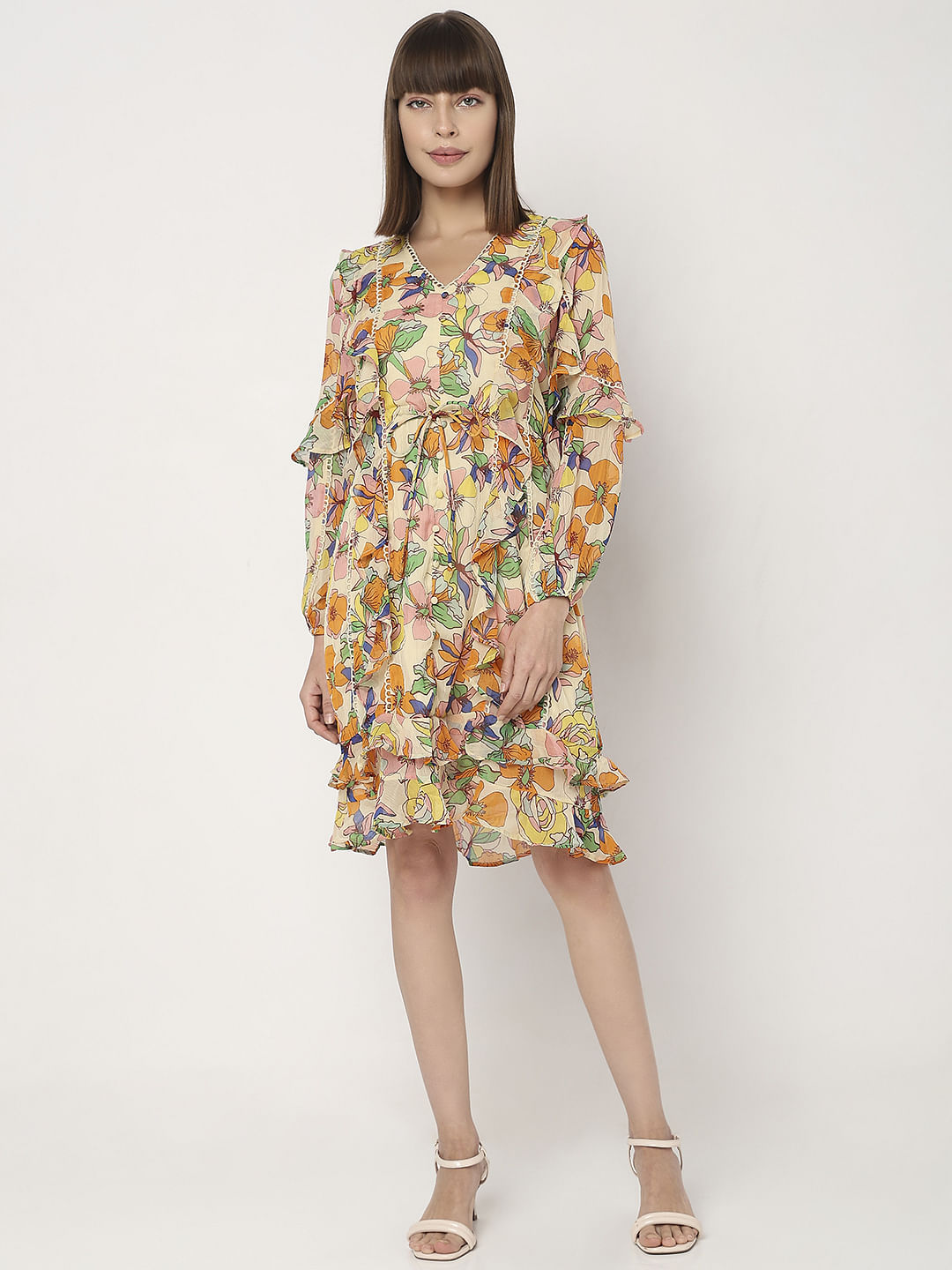 Yellow Floral Ruffle Dress