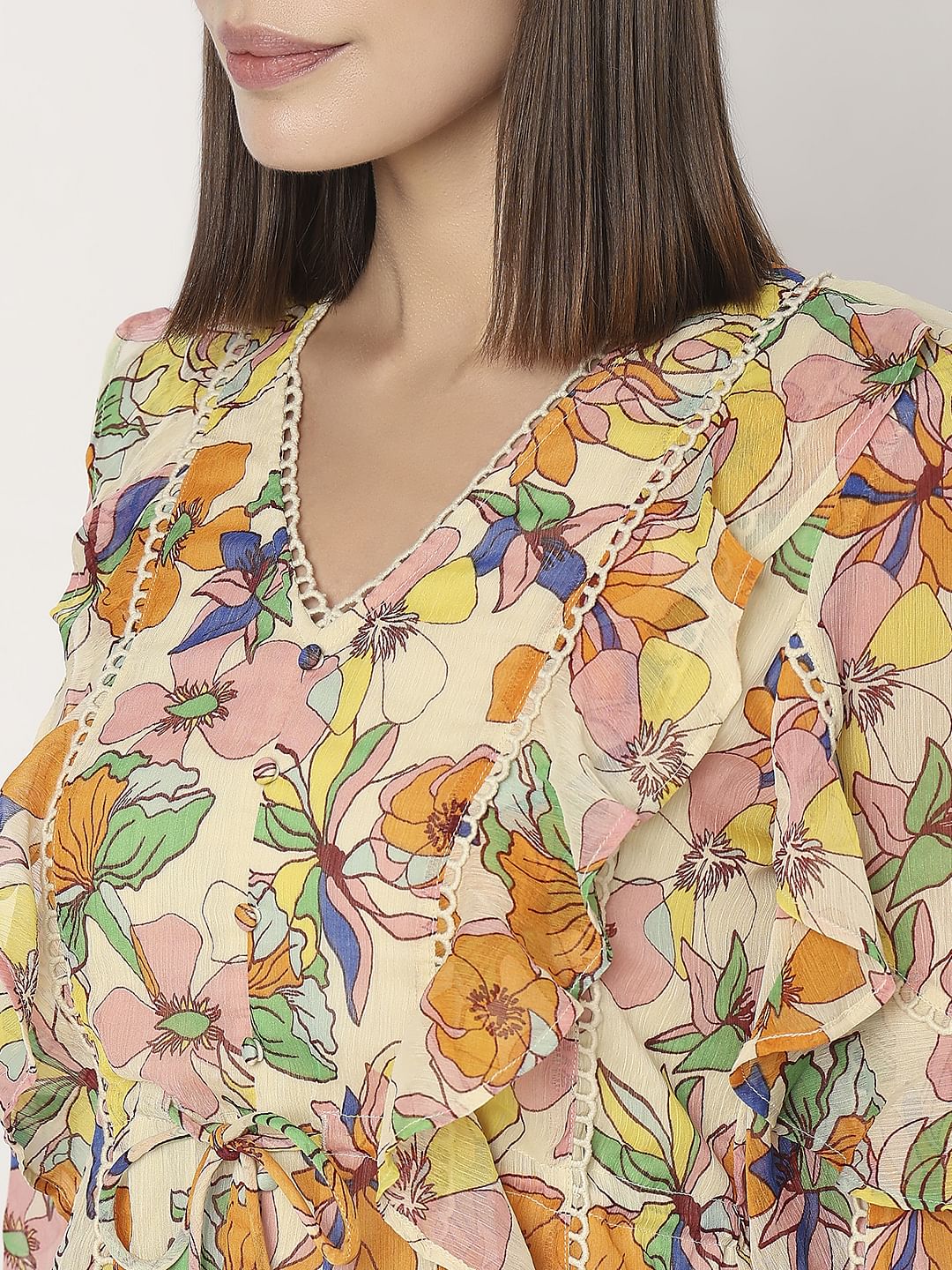 Yellow Floral Ruffle Dress