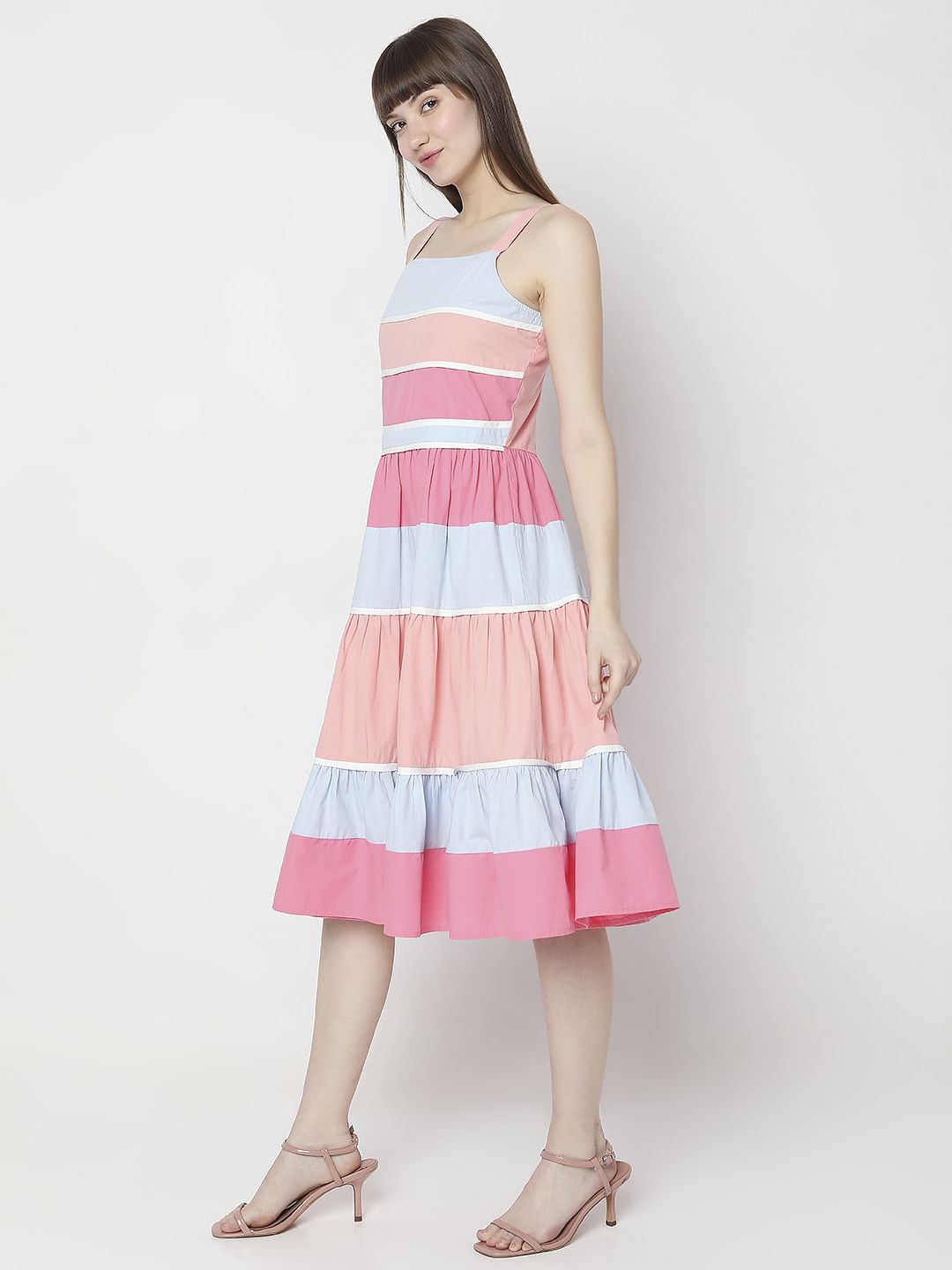 Pastel Peach Colourblocked Midi Dress