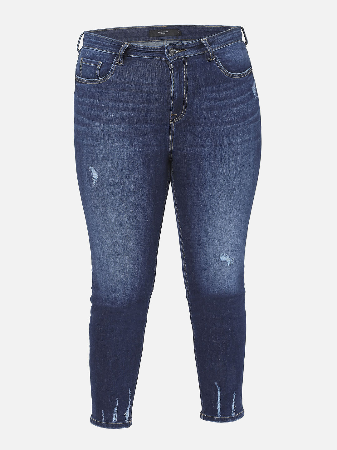 Curve Blue High Rise Ripped Skinny Jeans