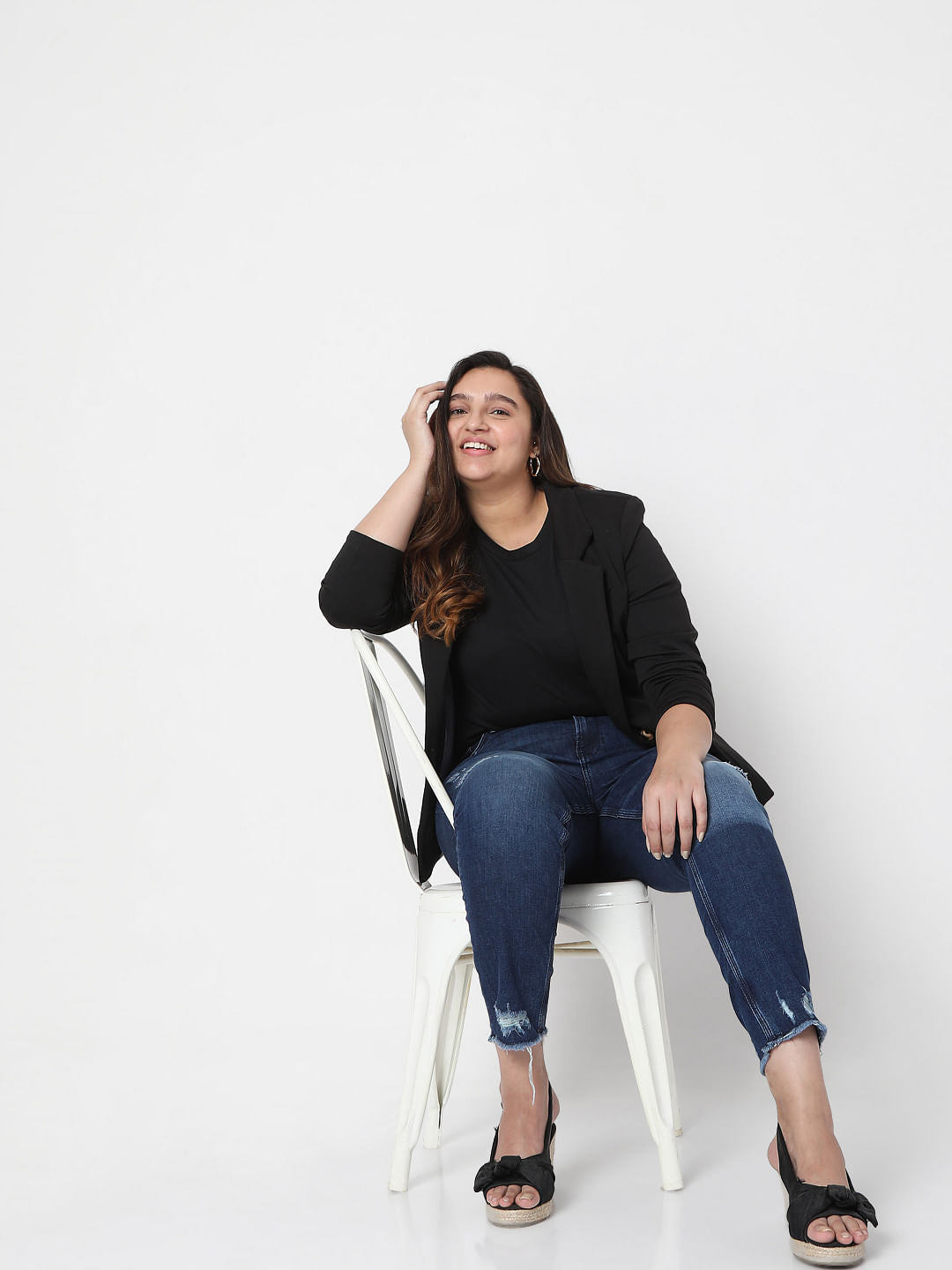 Curve Blue Mid Rise Distressed Jeans