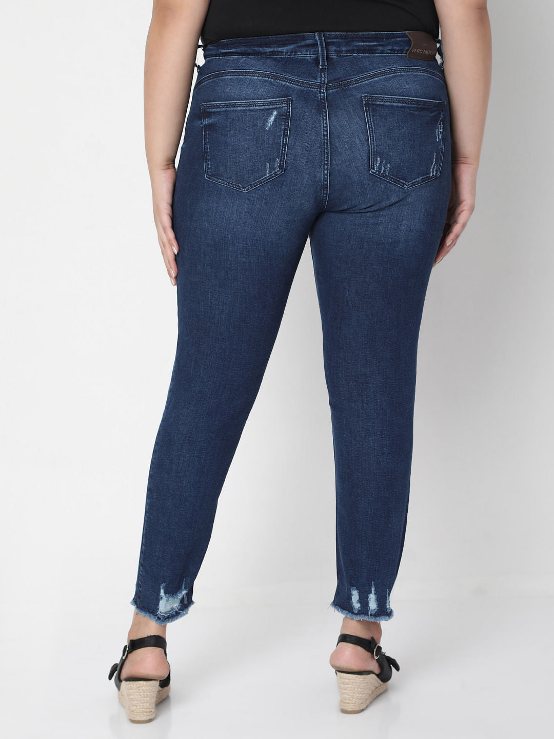 Curve Blue Mid Rise Distressed Jeans
