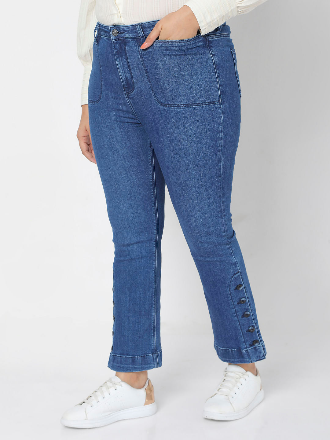 Curve Blue High Rise Bootcut Jeans