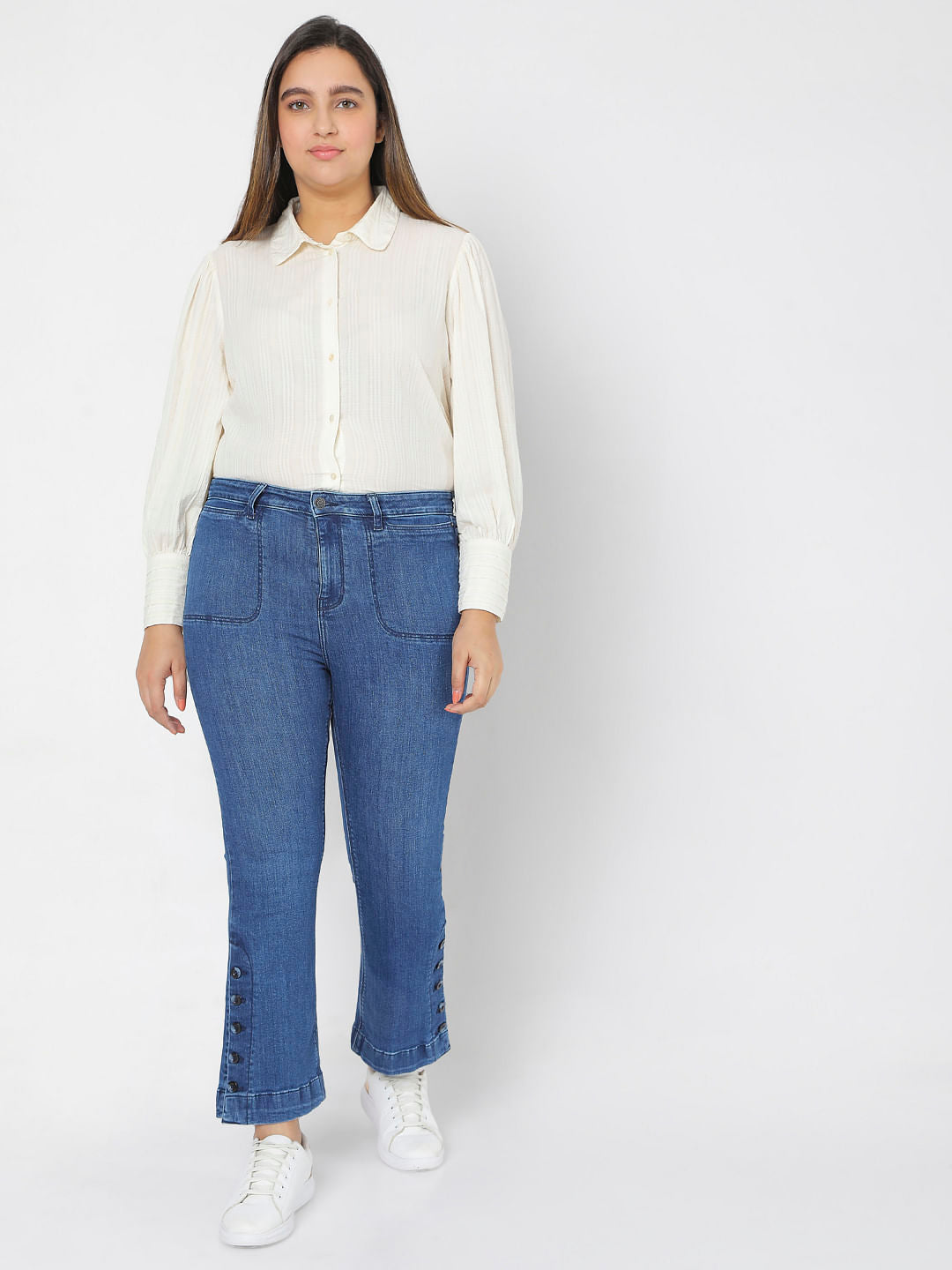 Curve Blue High Rise Bootcut Jeans