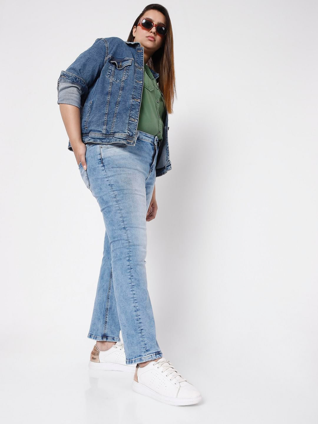 Curve Light Blue Mid Rise Petra Bootcut Jeans