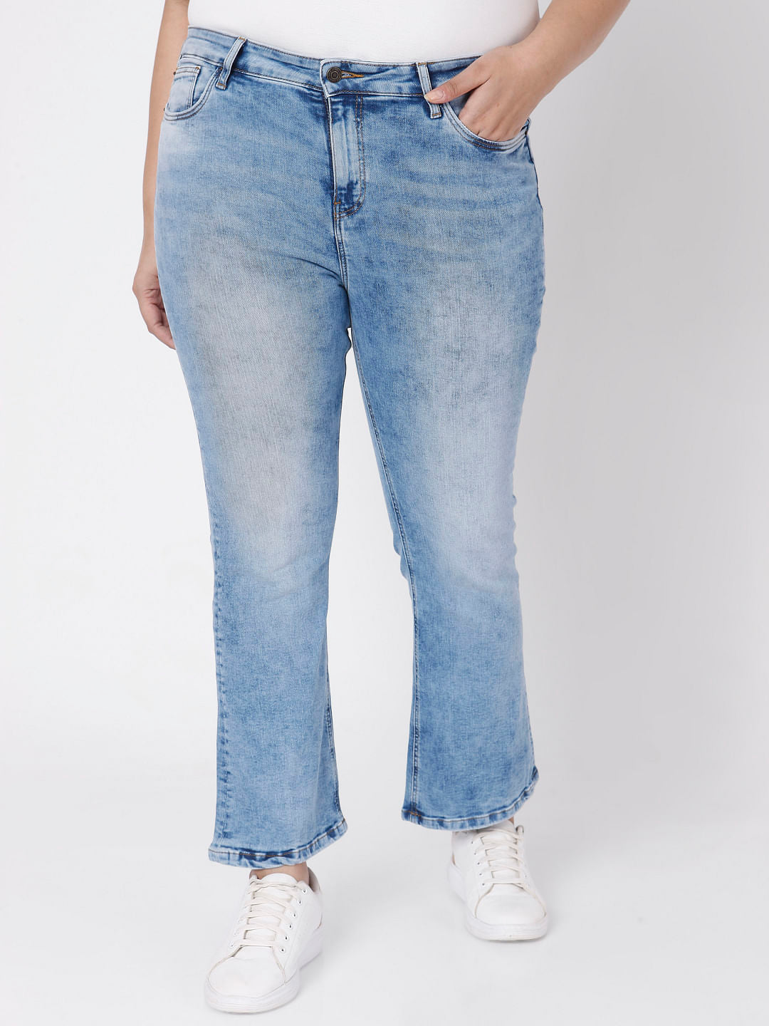 Curve Light Blue Mid Rise Petra Bootcut Jeans