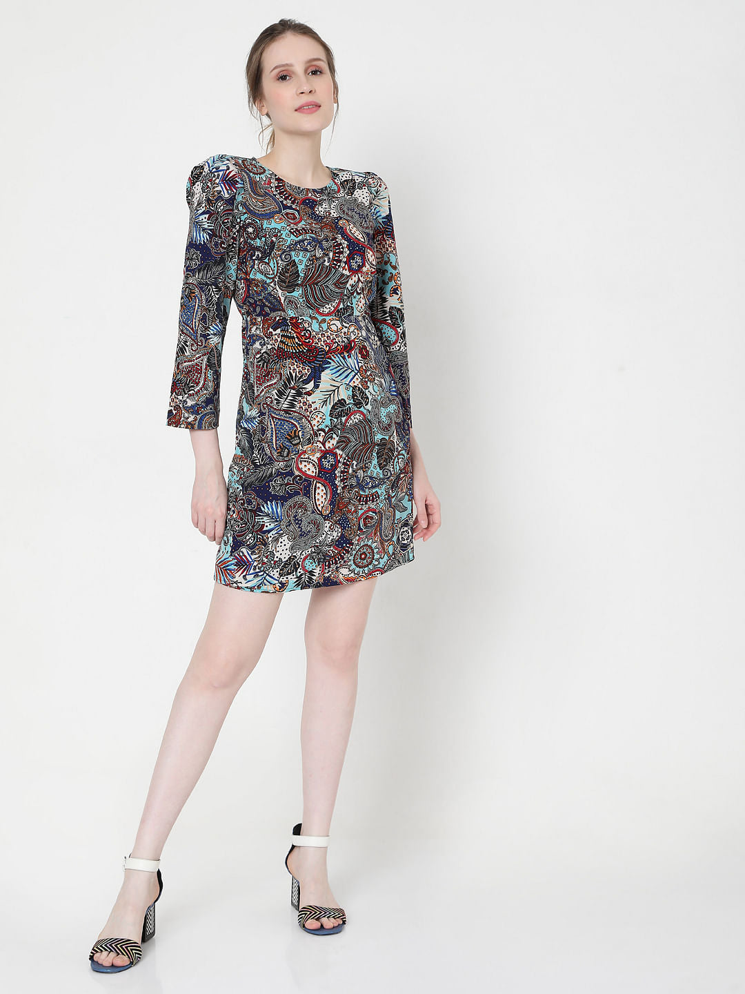 Blue Paisley Print Fit & Flare Dress