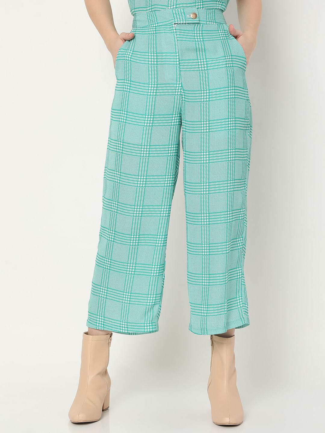 Green Mid Rise Check Co-Ord Pants