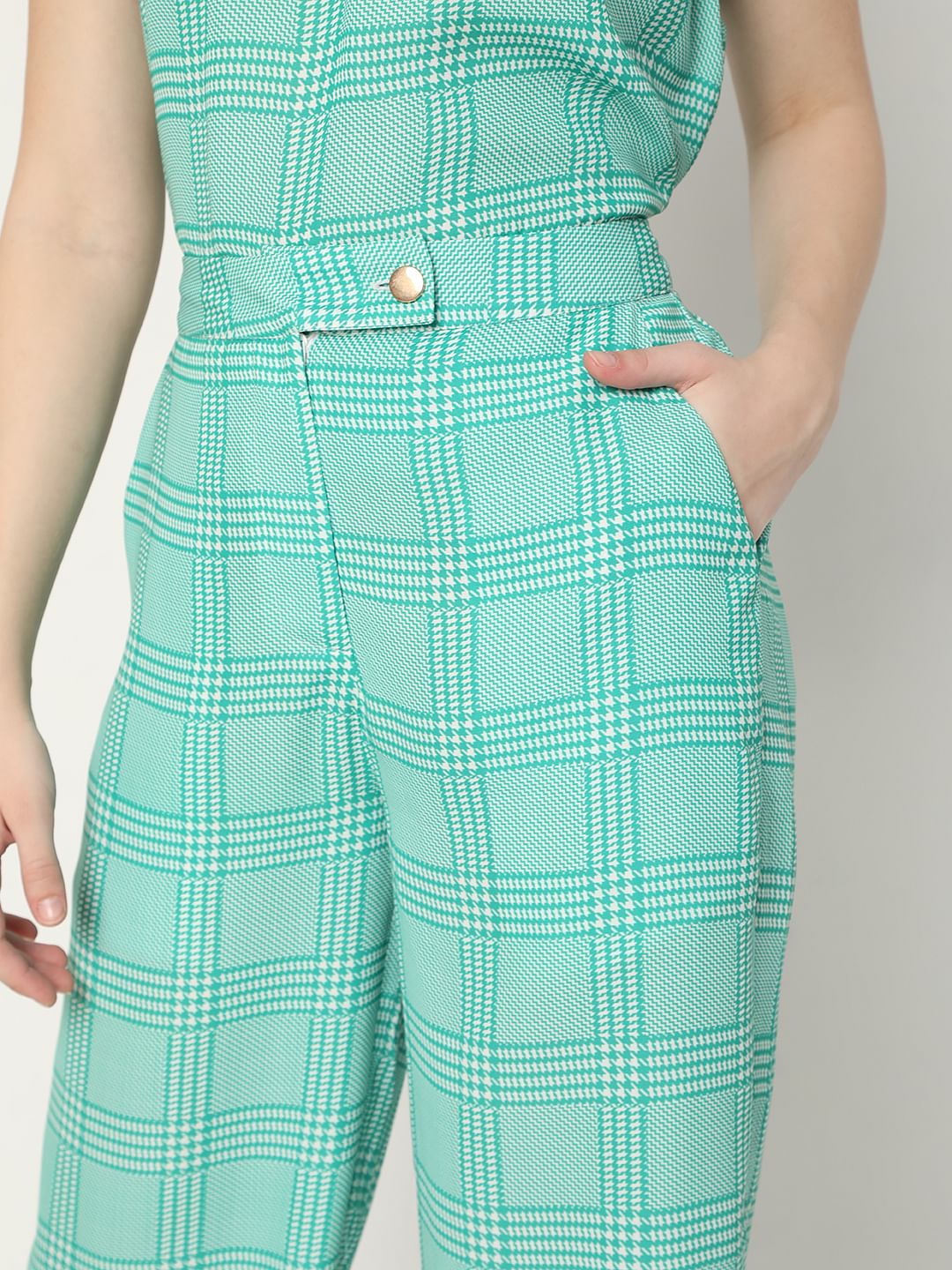 Green Mid Rise Check Co-Ord Pants