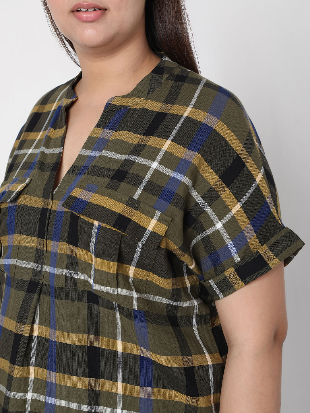 Curve Olive Green Check Top