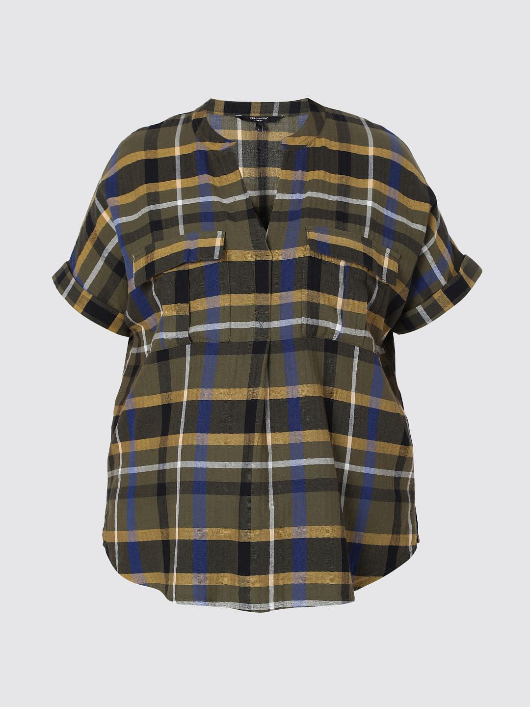 Curve Olive Green Check Top