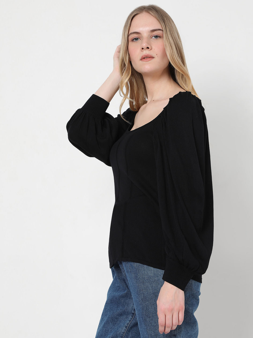 Black Boat Neck Top