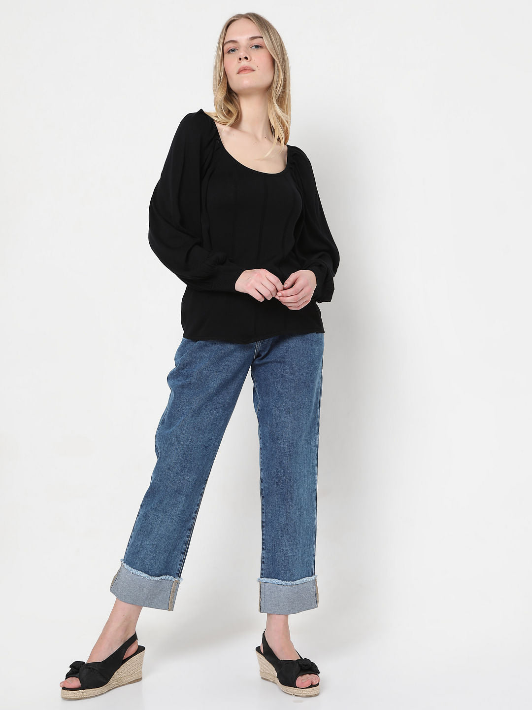 Black Boat Neck Top