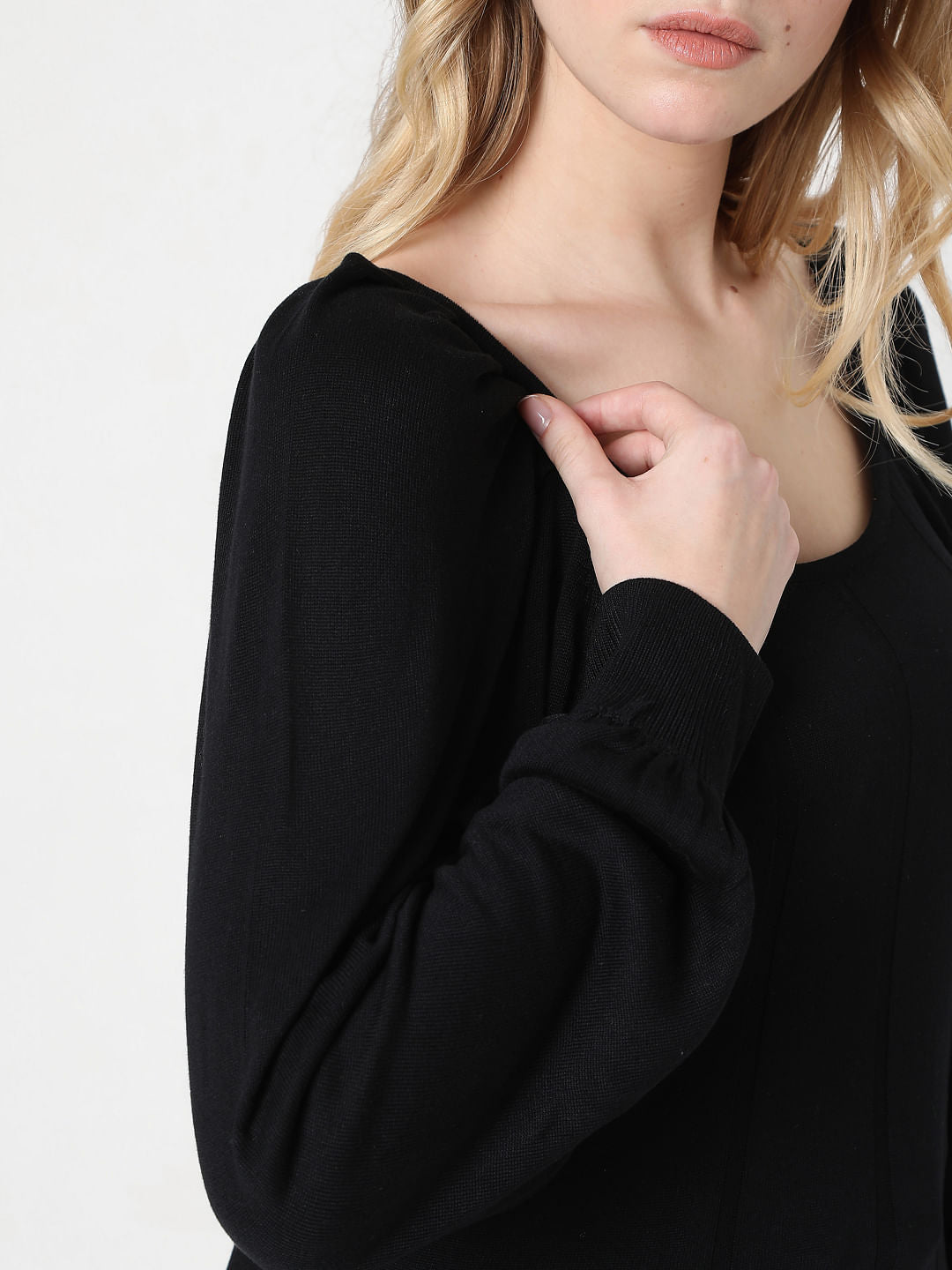 Black Boat Neck Top