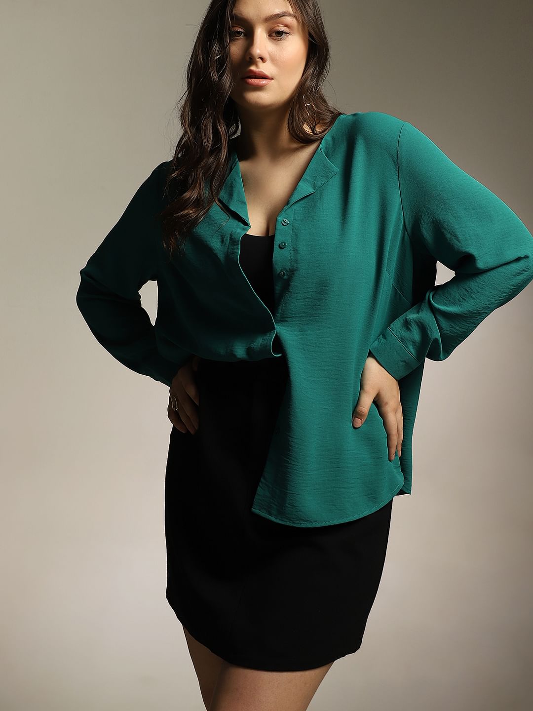 Curve Green Full Sleeves Top