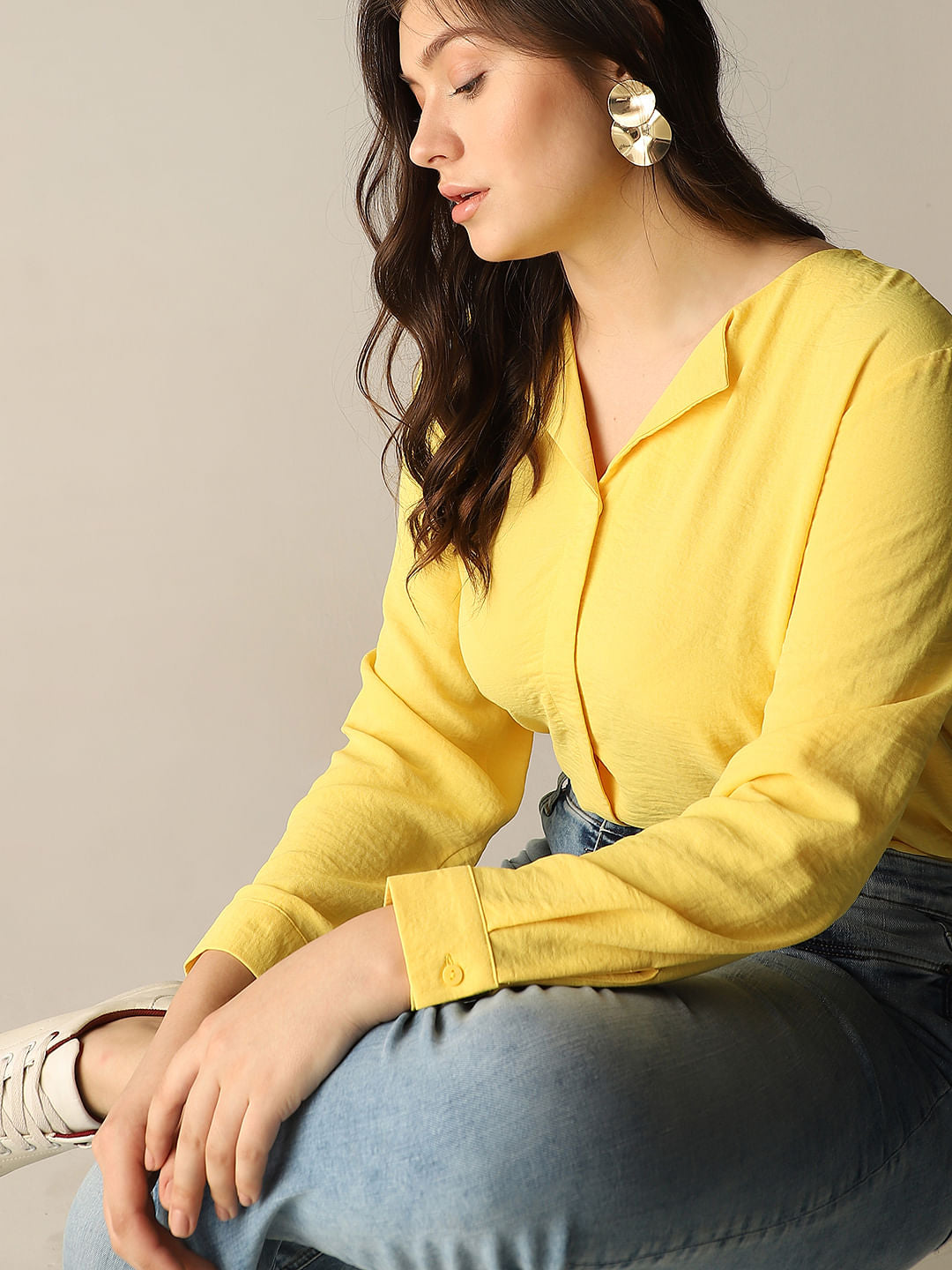 Curve Yellow Full Sleeves Top