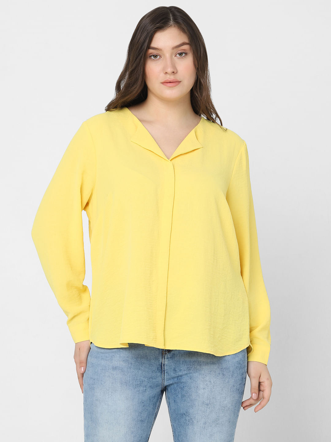 Curve Yellow Full Sleeves Top