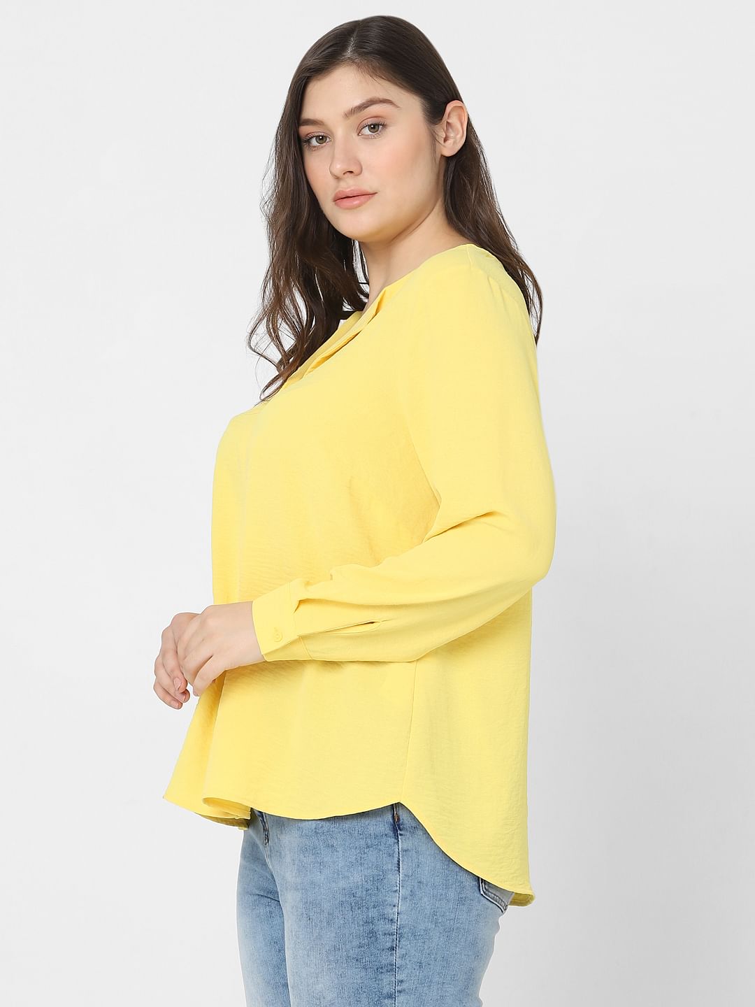 Curve Yellow Full Sleeves Top