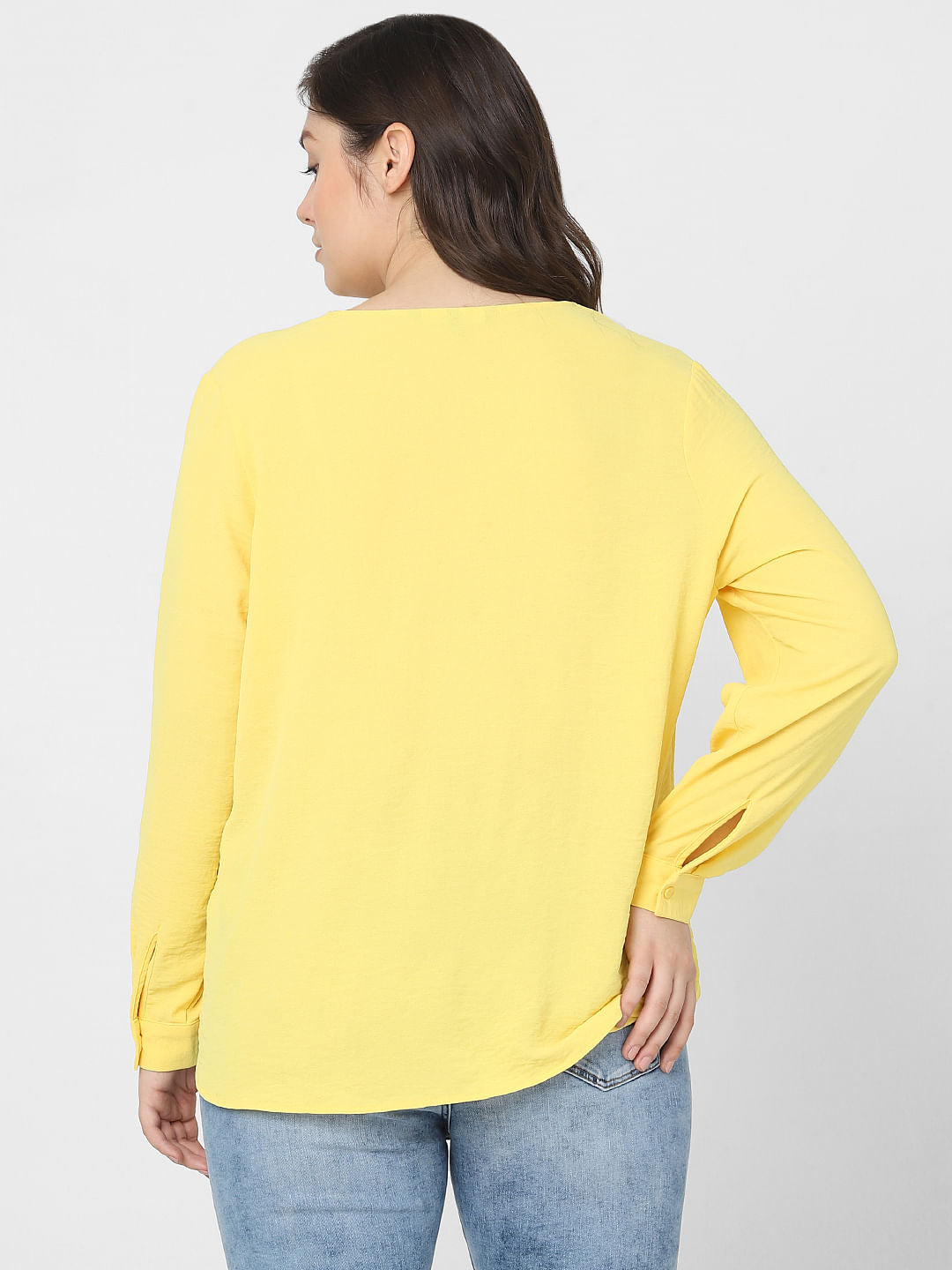 Curve Yellow Full Sleeves Top