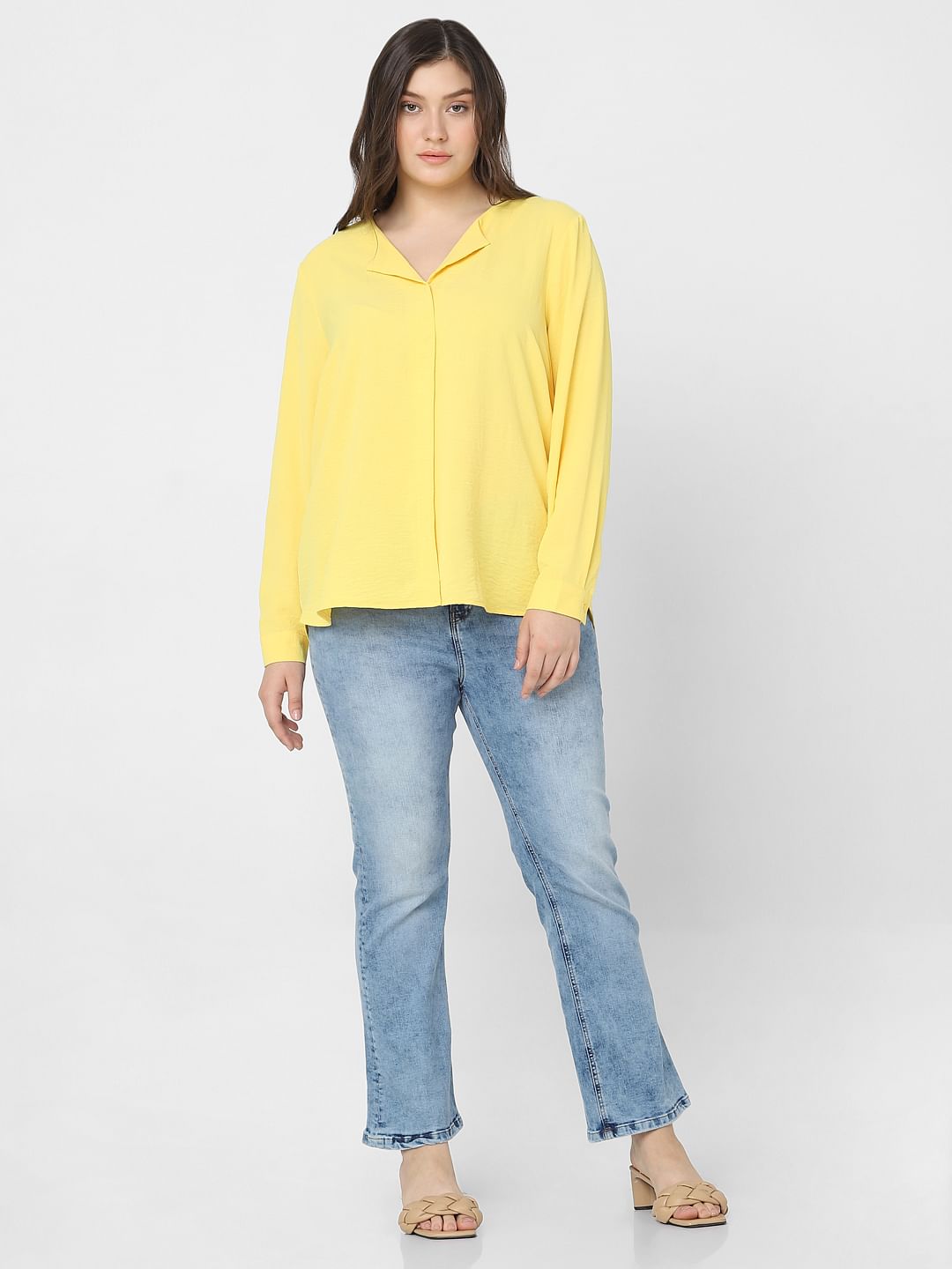 Curve Yellow Full Sleeves Top