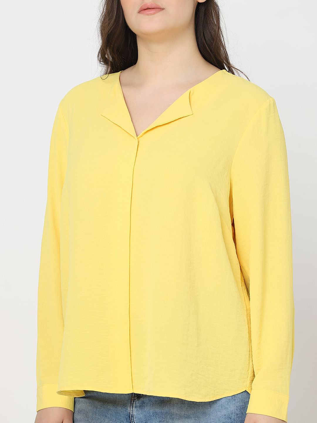 Curve Yellow Full Sleeves Top