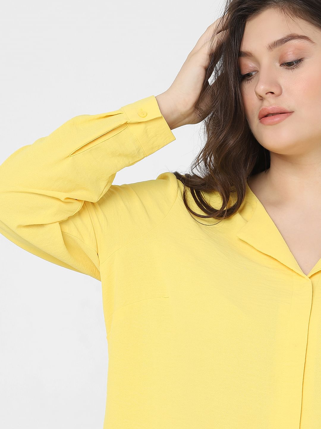 Curve Yellow Full Sleeves Top