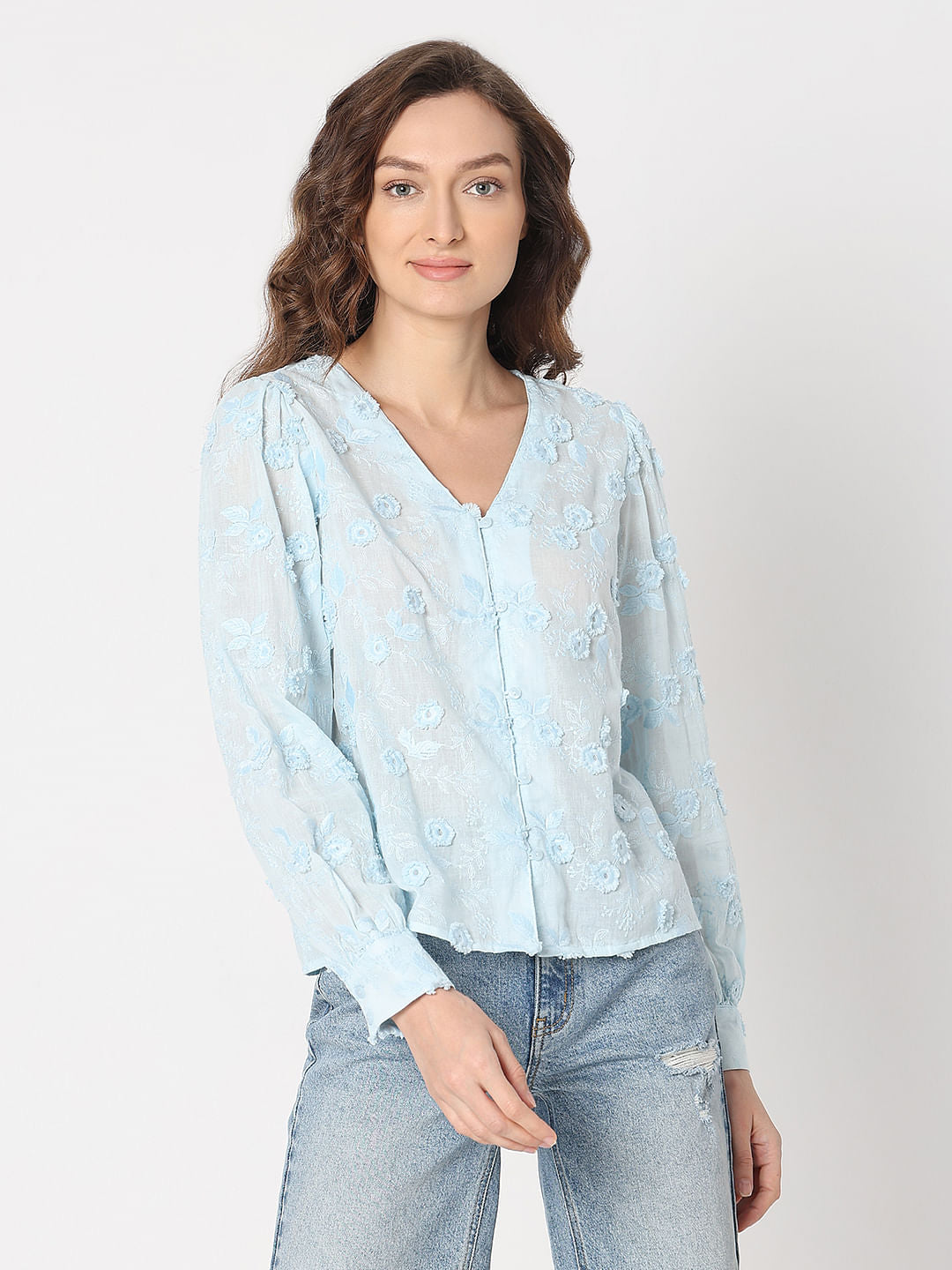 Light Blue 3D Floral Top