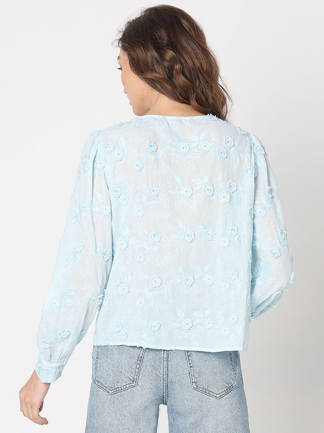 Light Blue 3D Floral Top