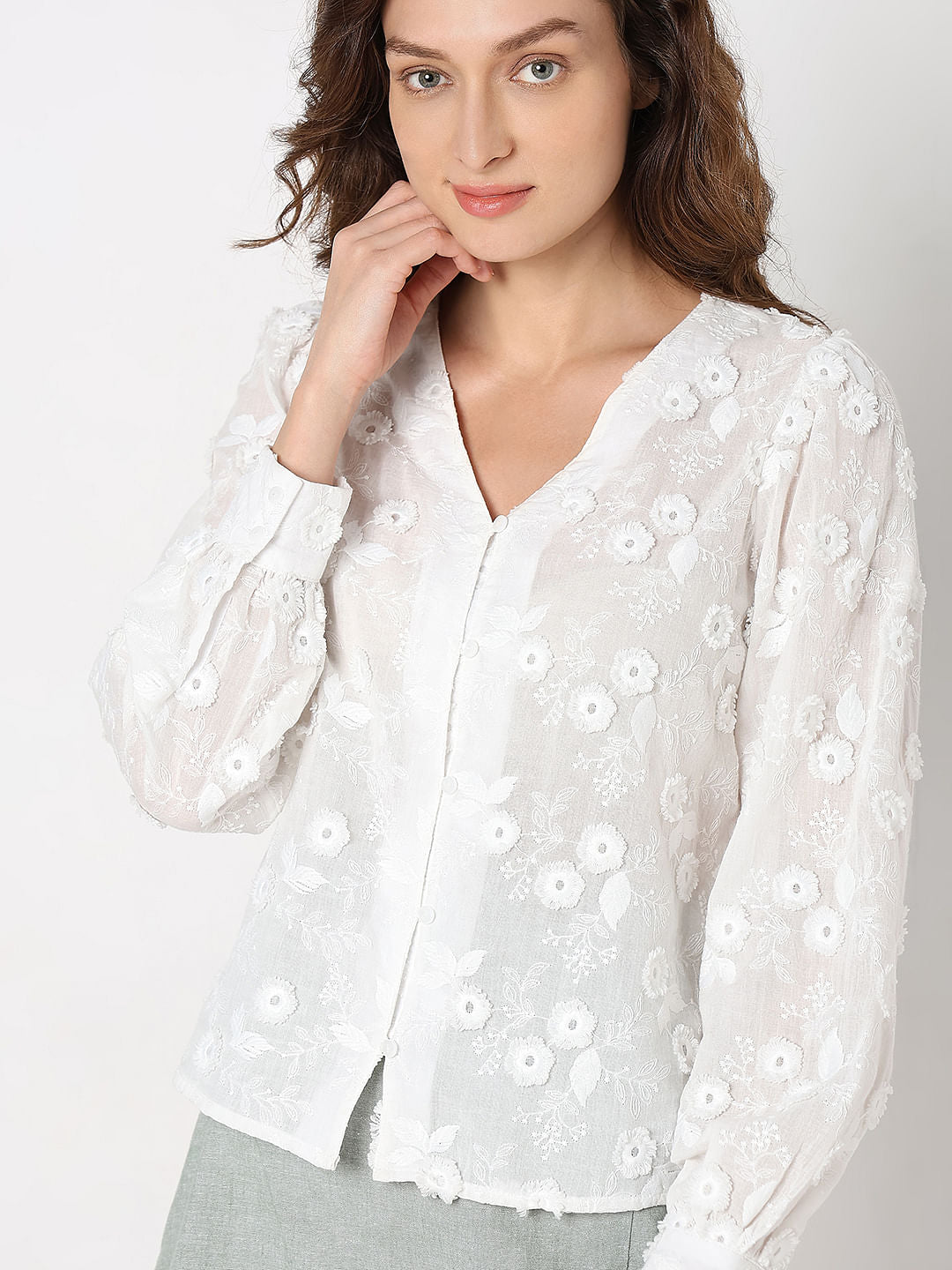 White 3D Floral Top