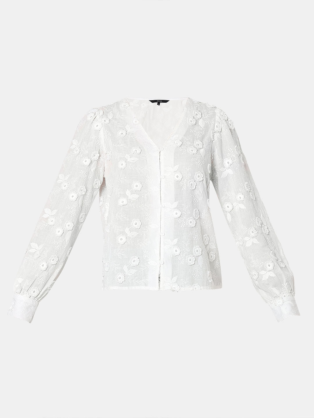 White 3D Floral Top