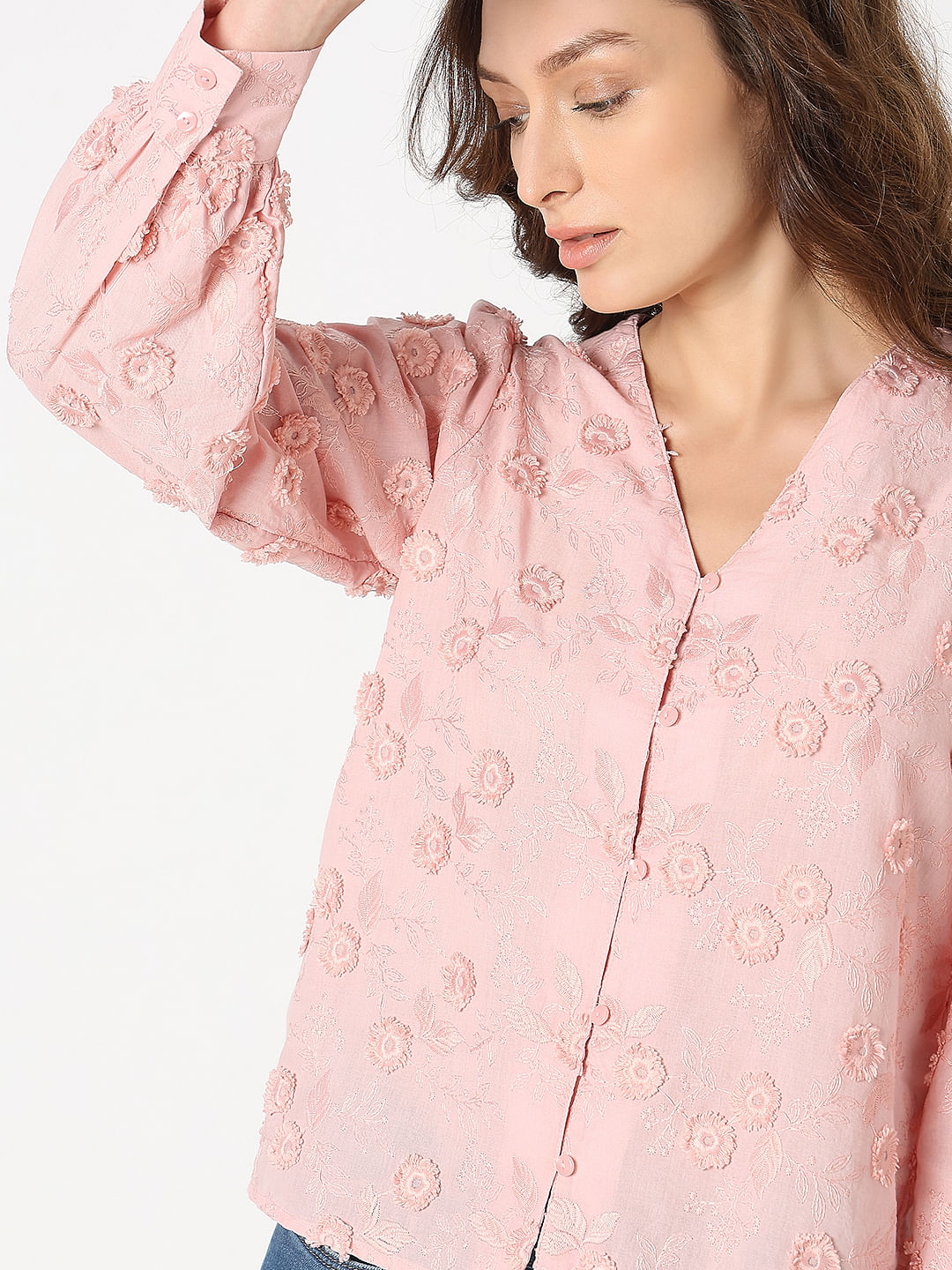 Pink Embroidered Cotton Top