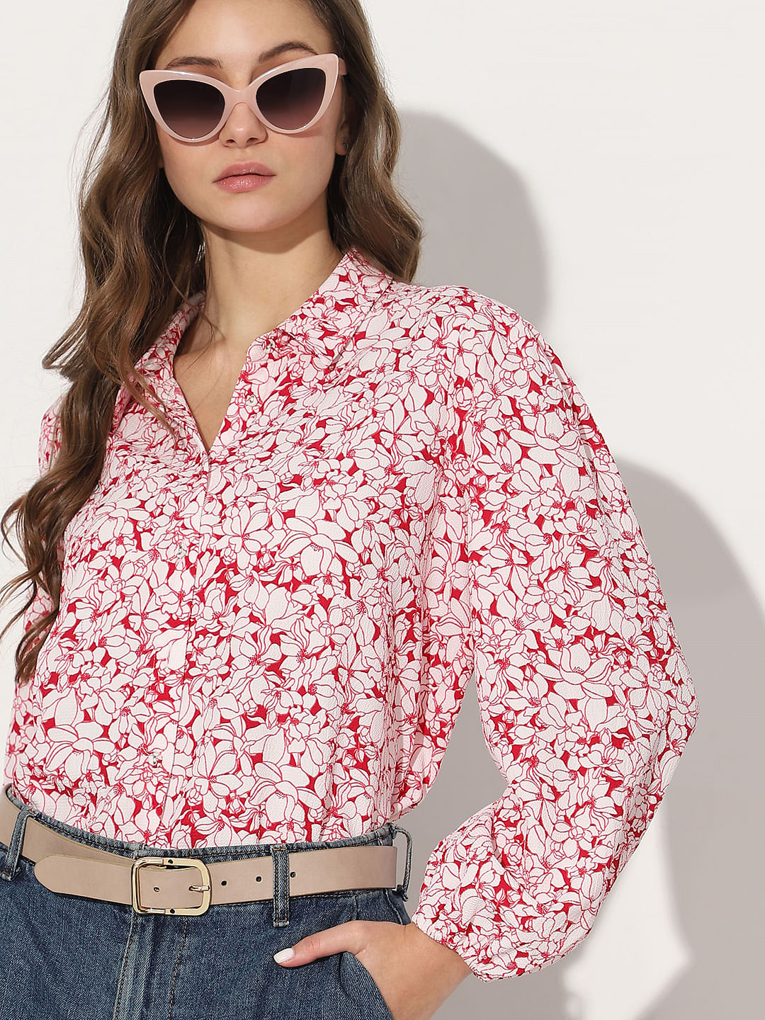 White & Red Floral Shirt