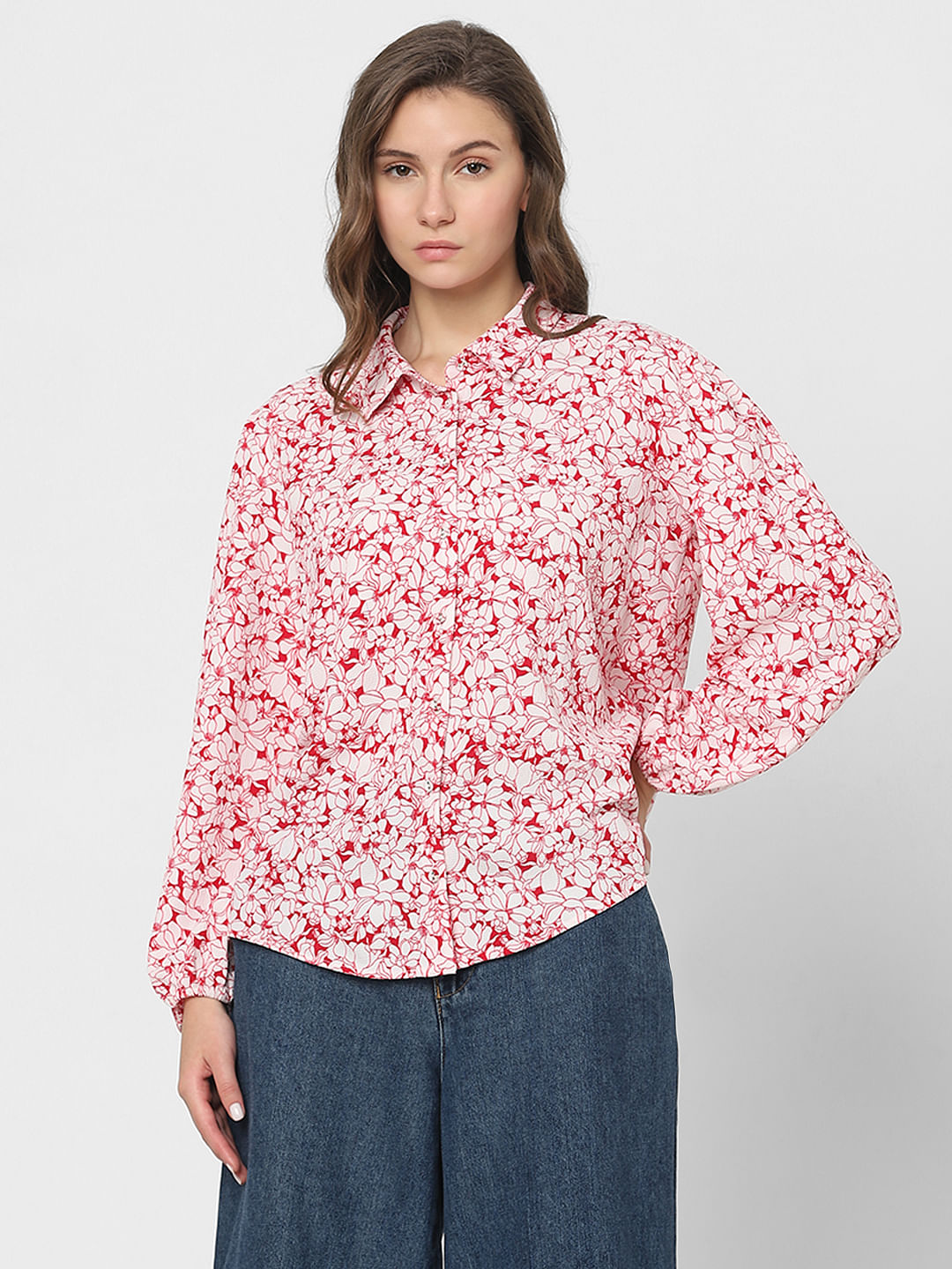 White & Red Floral Shirt