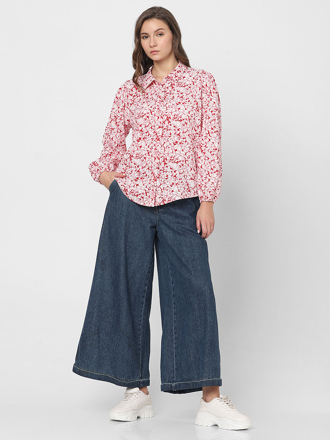 White & Red Floral Shirt