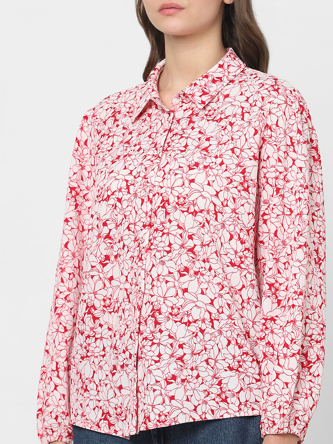 White & Red Floral Shirt