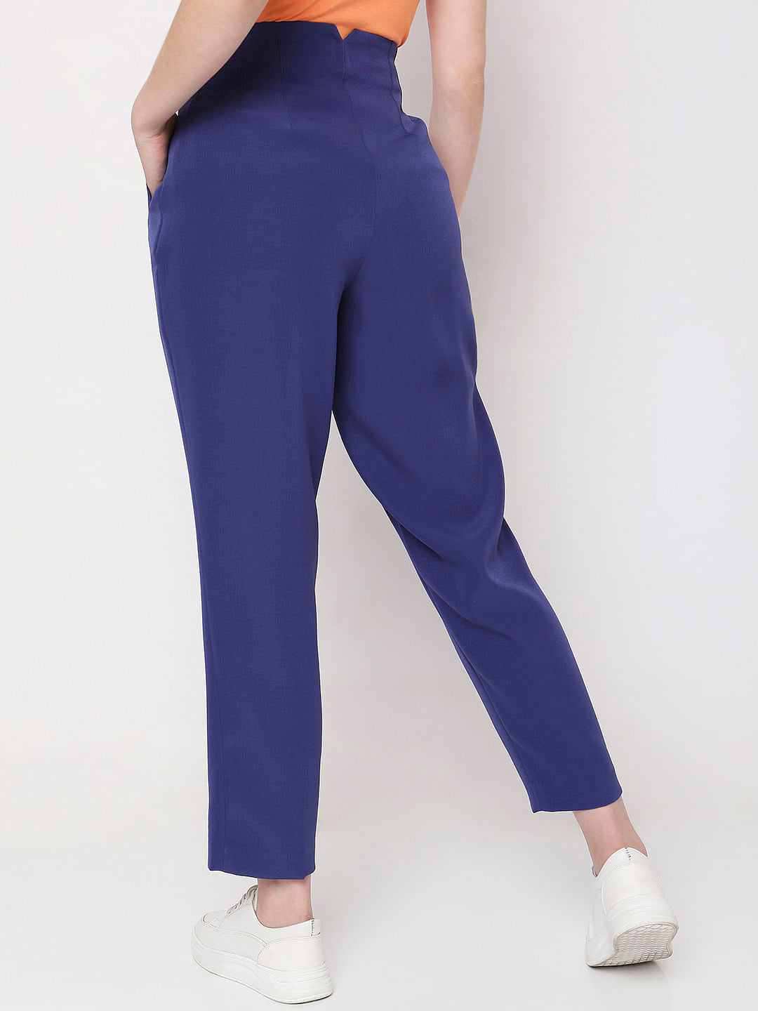 Blue High Rise Tapered Fit Pants