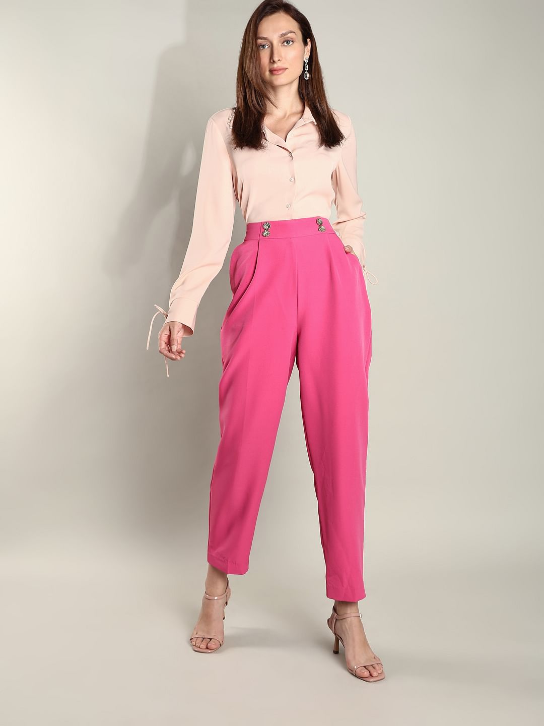 Pink High Rise Tapered Fit Pants