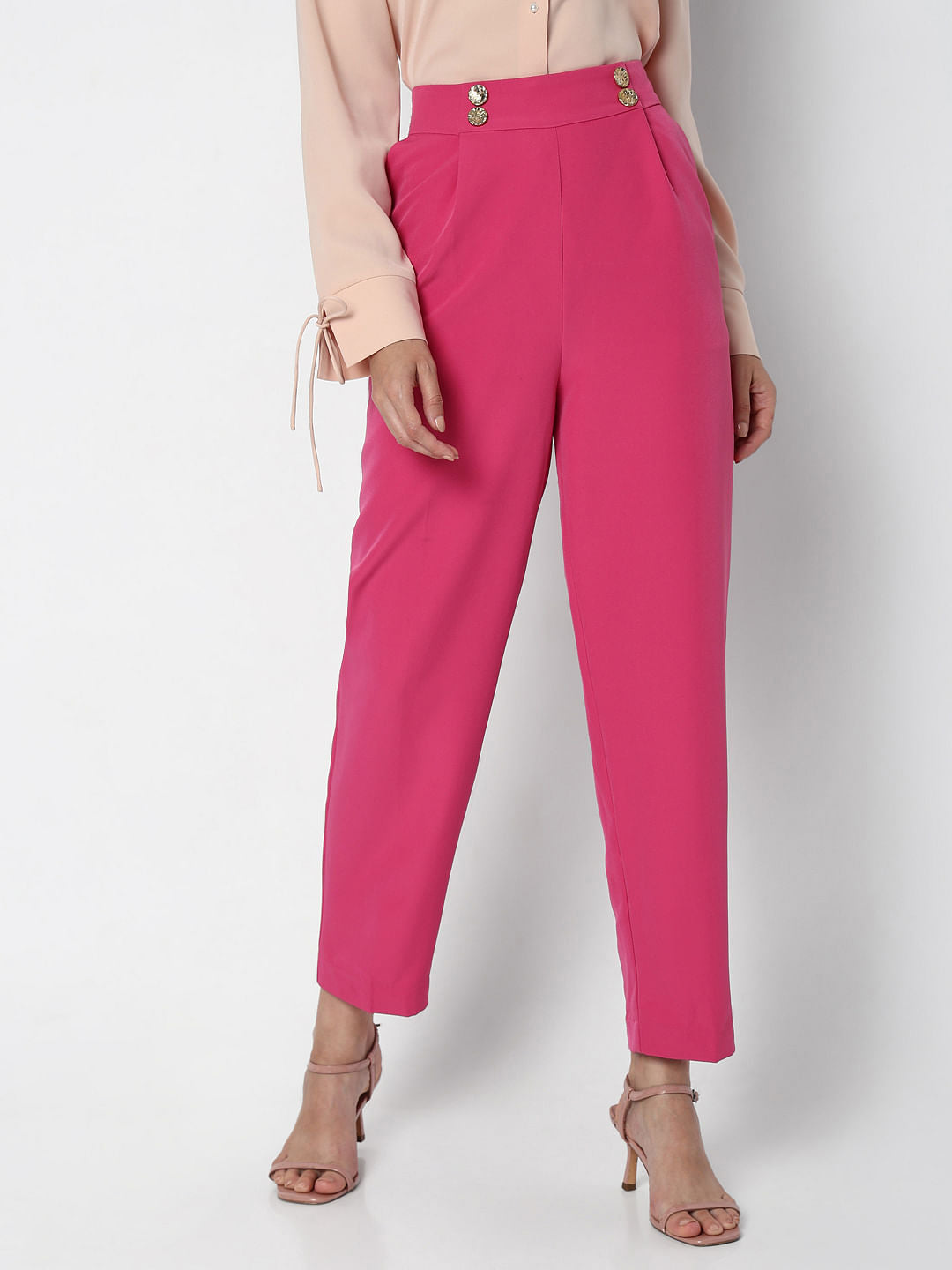 Pink High Rise Tapered Fit Pants