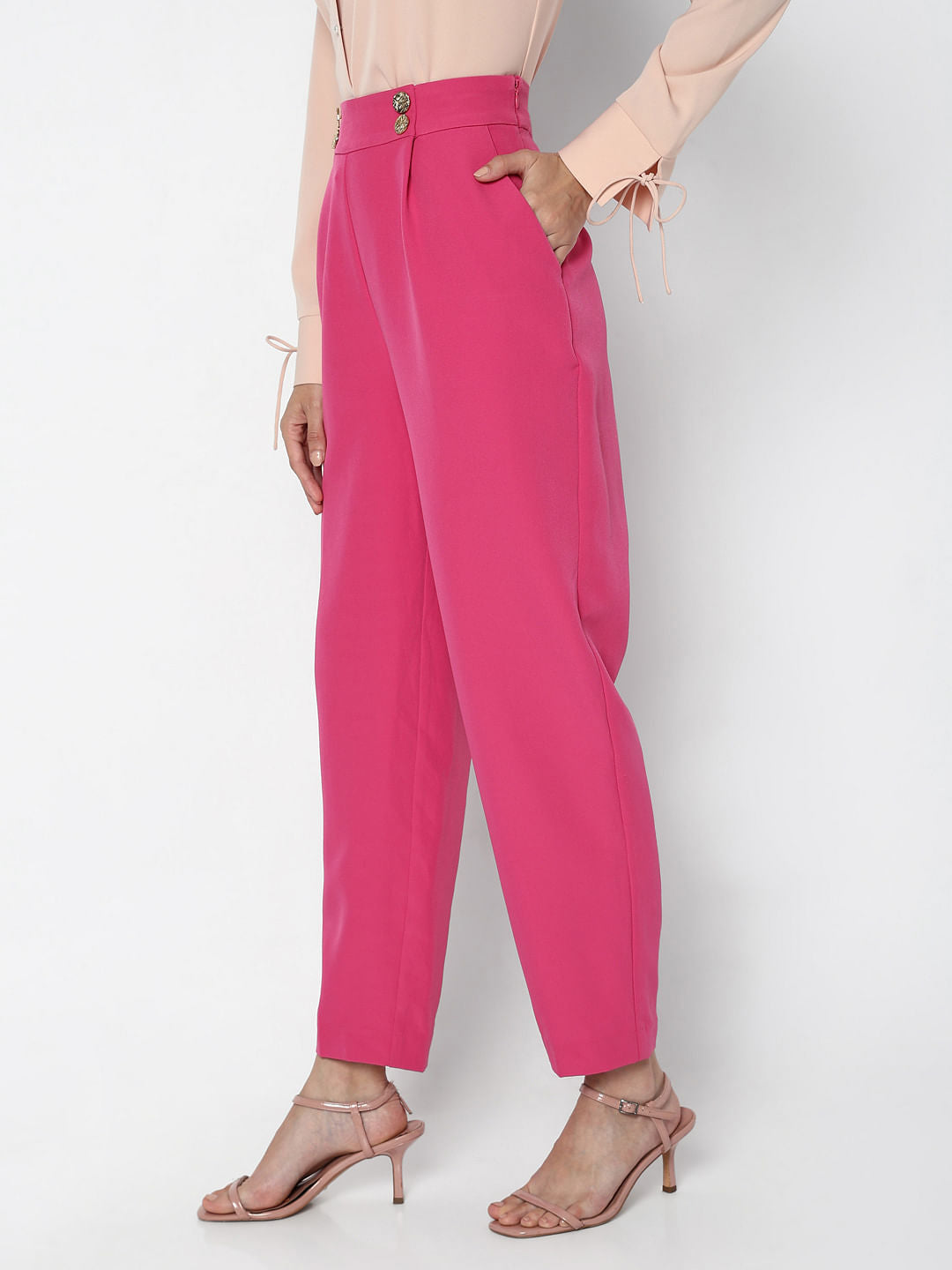 Pink High Rise Tapered Fit Pants