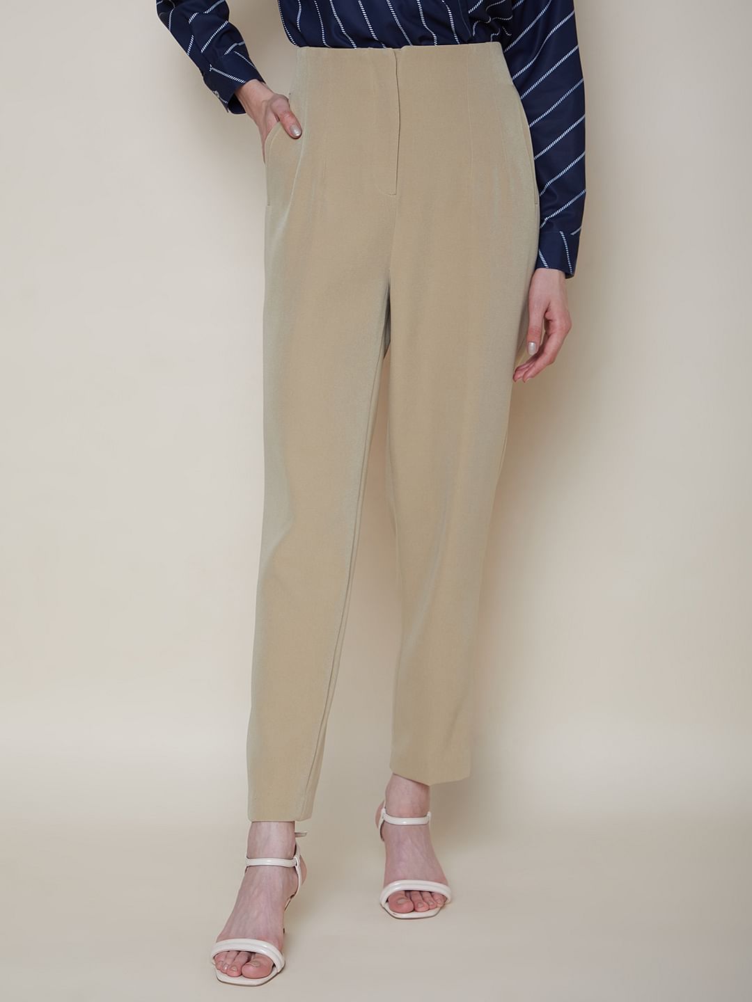 Beige High Rise Pants