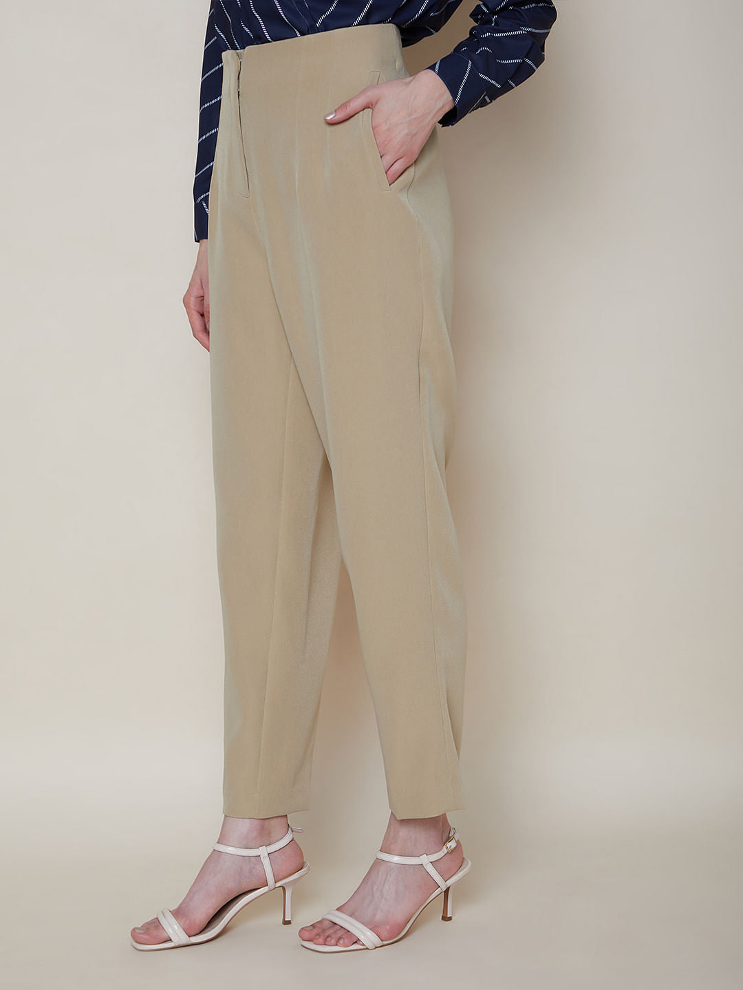 Beige High Rise Pants