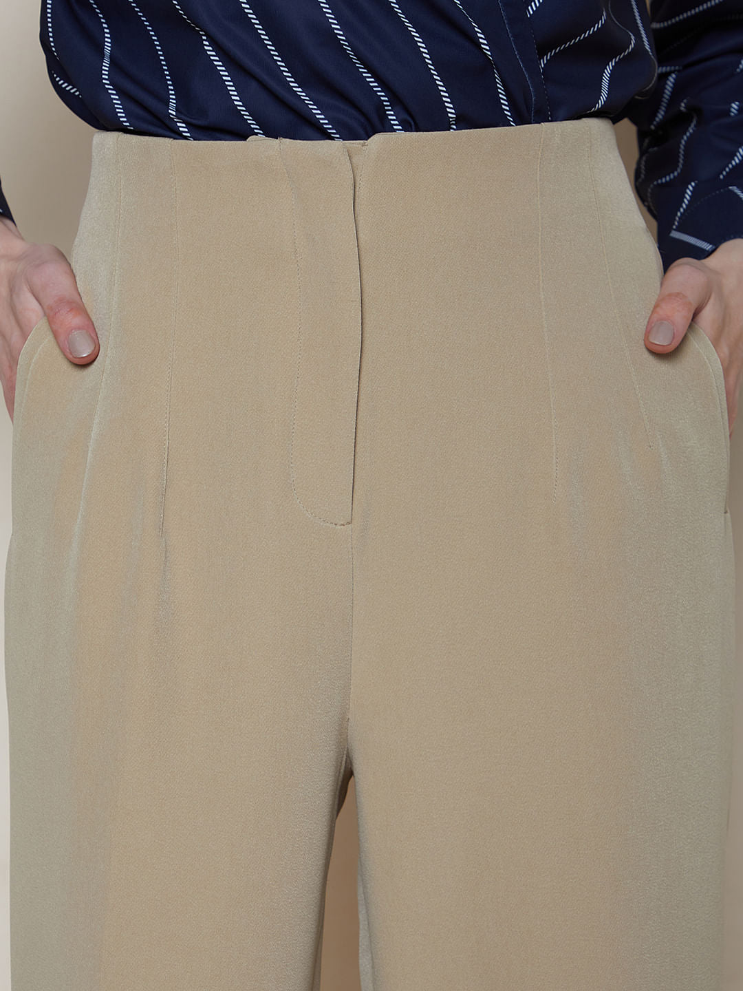 Beige High Rise Pants