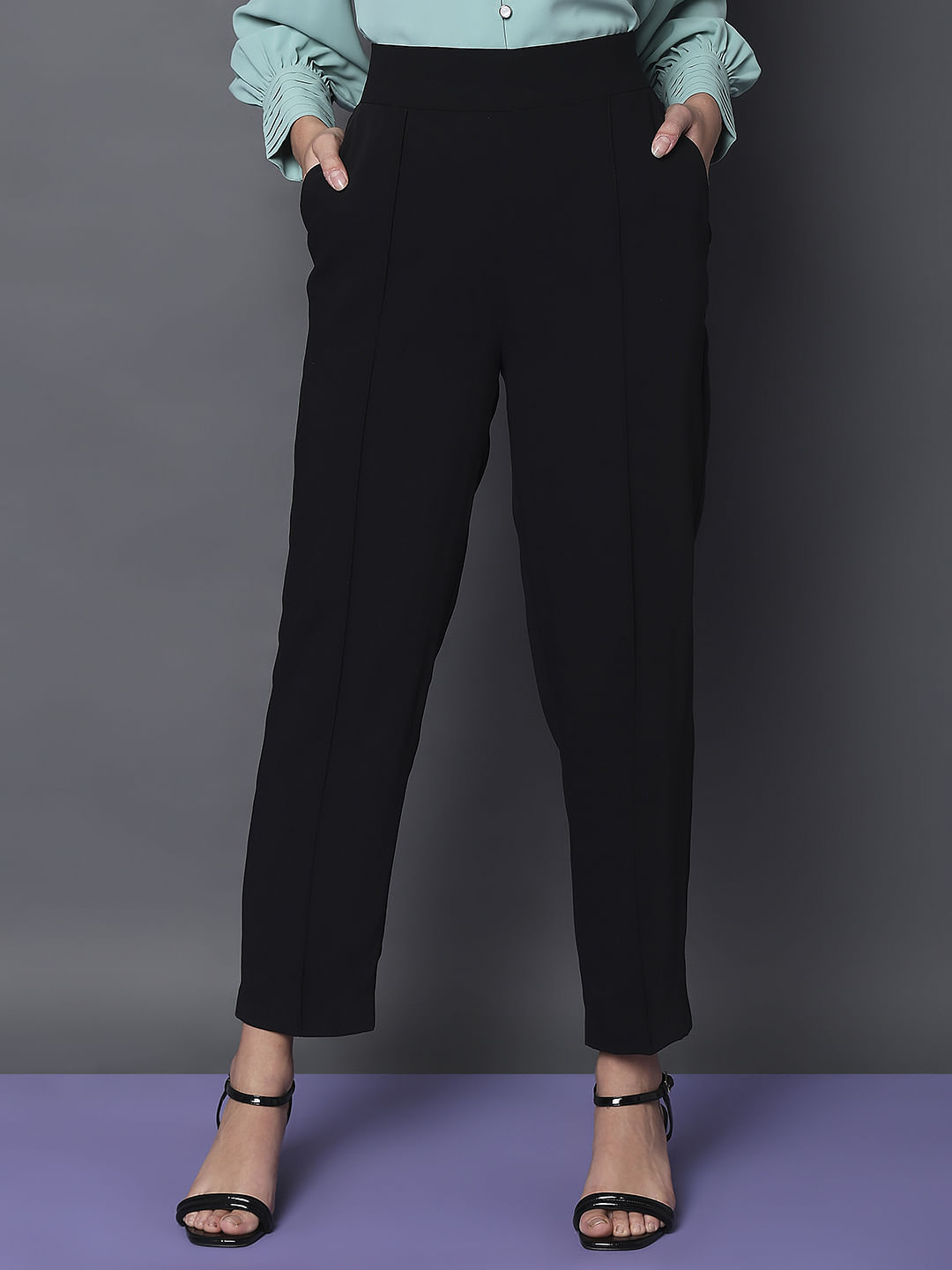 Black High Rise Tapered Fit Pants