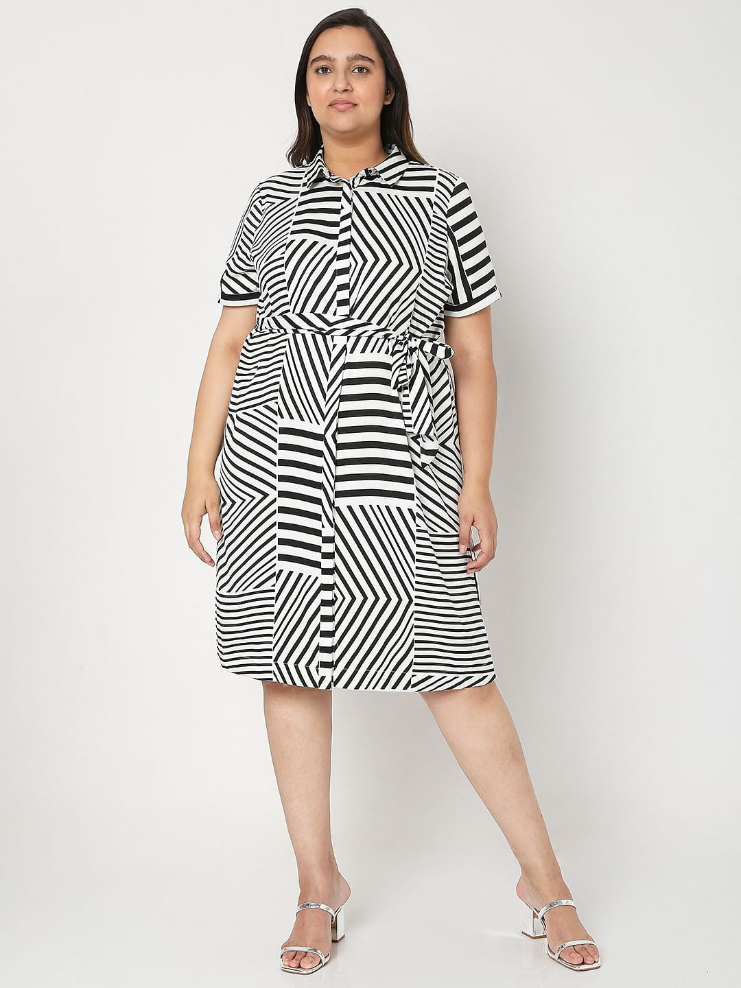 Curve White & Black Striped Dress