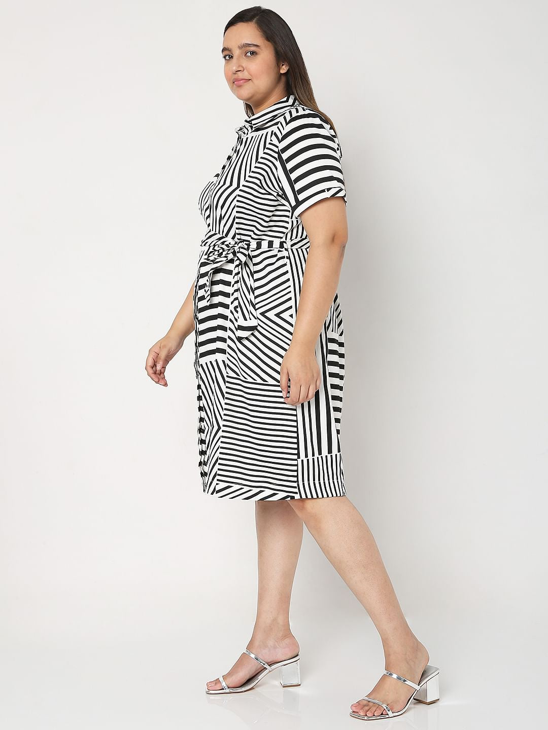 Curve White & Black Striped Dress