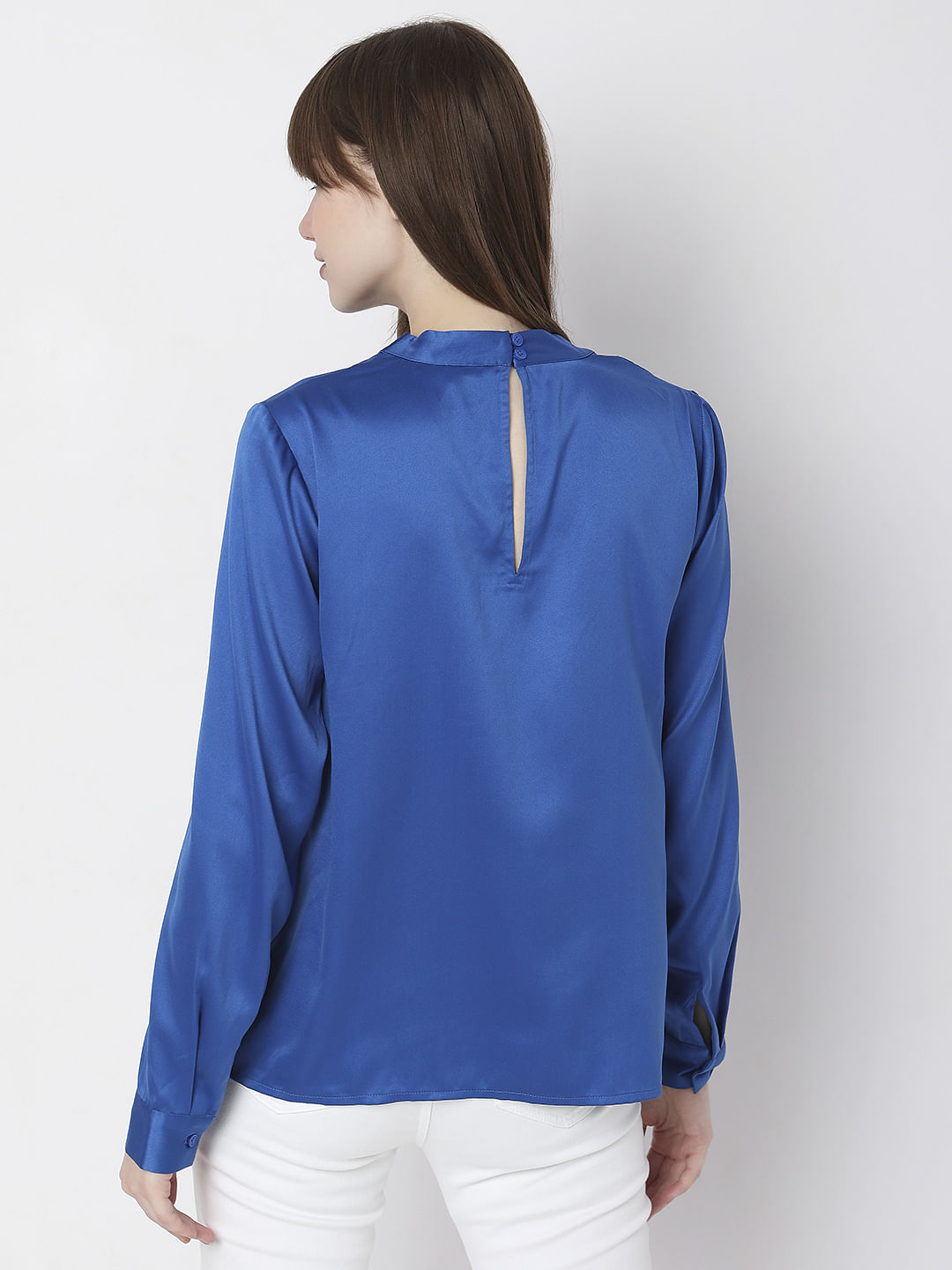 Blue Cowl Neck Satin Top
